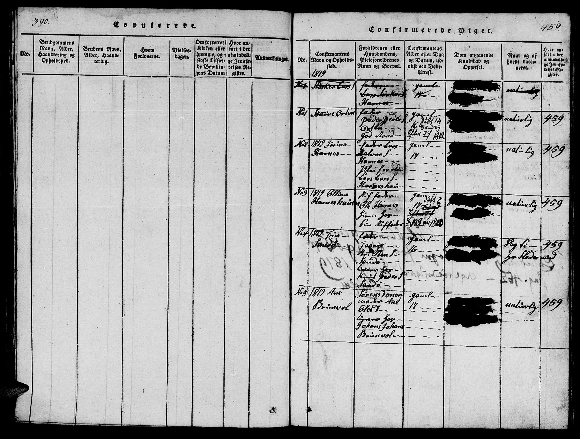 Ministerialprotokoller, klokkerbøker og fødselsregistre - Møre og Romsdal, SAT/A-1454/561/L0731: Parish register (copy) no. 561C01, 1817-1867, p. 458-459