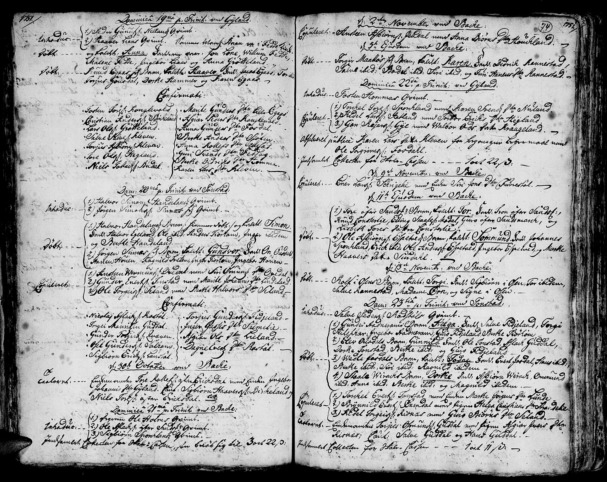 Bakke sokneprestkontor, SAK/1111-0002/F/Fa/Faa/L0001: Parish register (official) no. A 1, 1741-1780, p. 74
