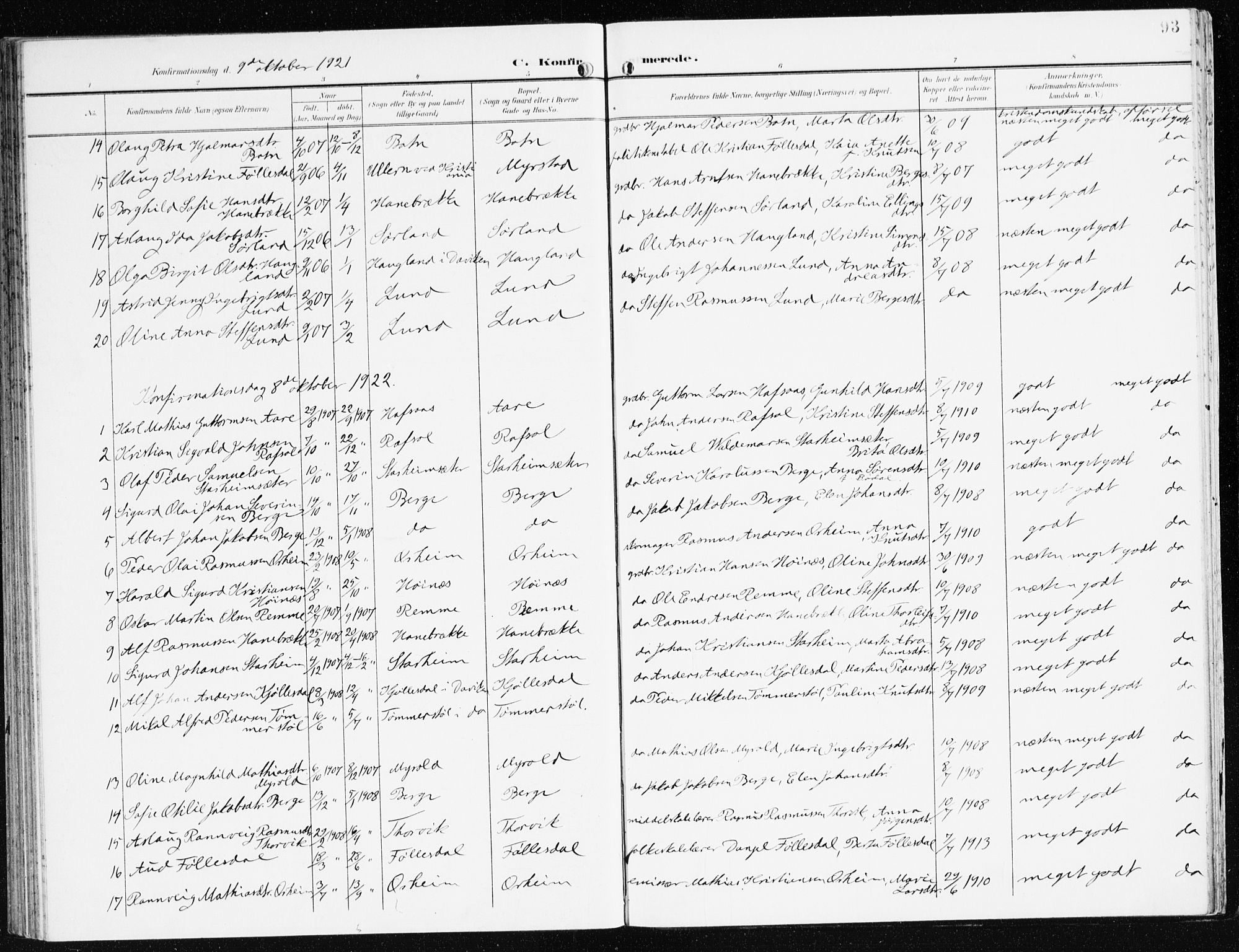 Eid sokneprestembete, SAB/A-82301/H/Haa/Haac/L0002: Parish register (official) no. C 2, 1899-1927, p. 93