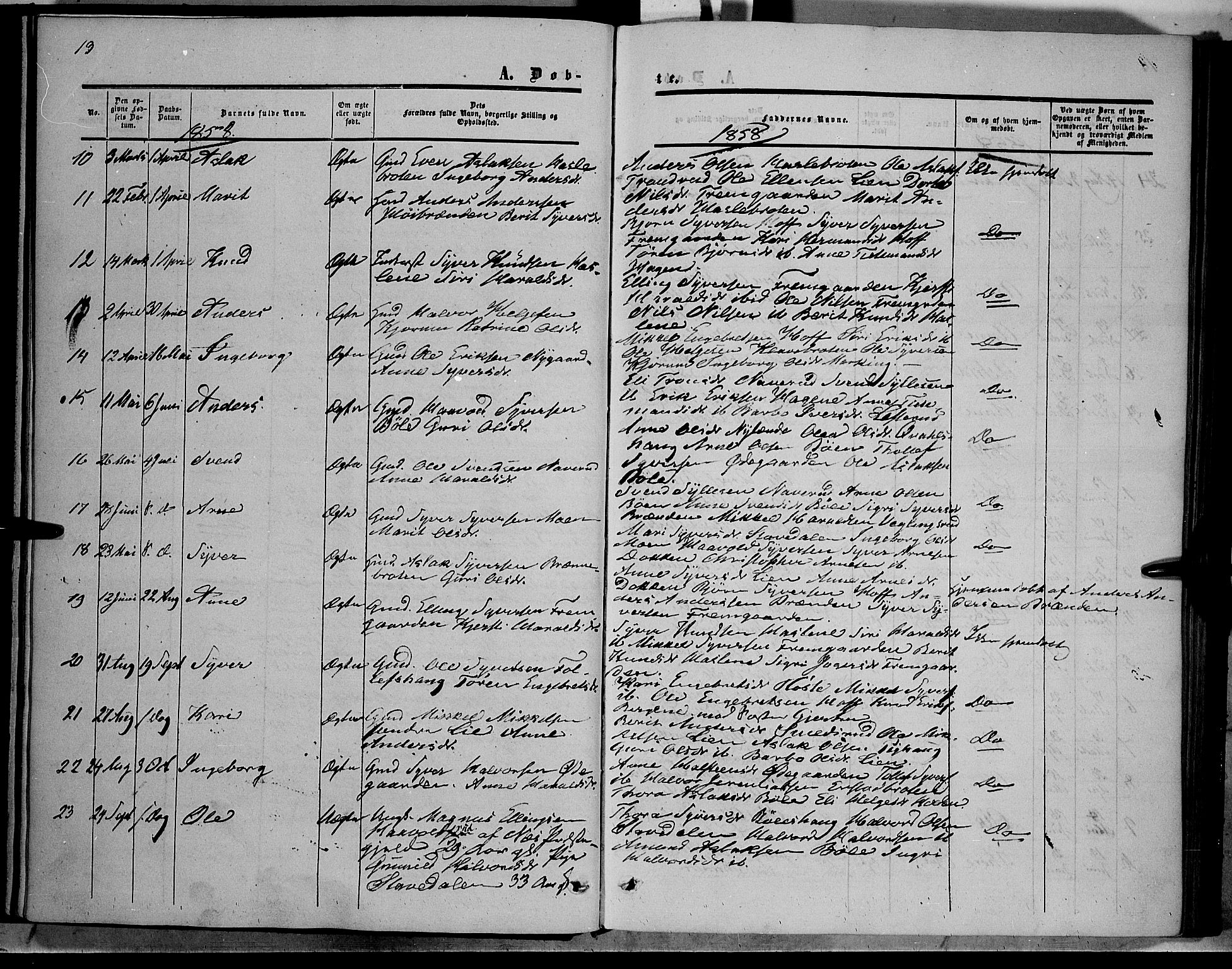 Sør-Aurdal prestekontor, SAH/PREST-128/H/Ha/Haa/L0006: Parish register (official) no. 6, 1849-1876, p. 13