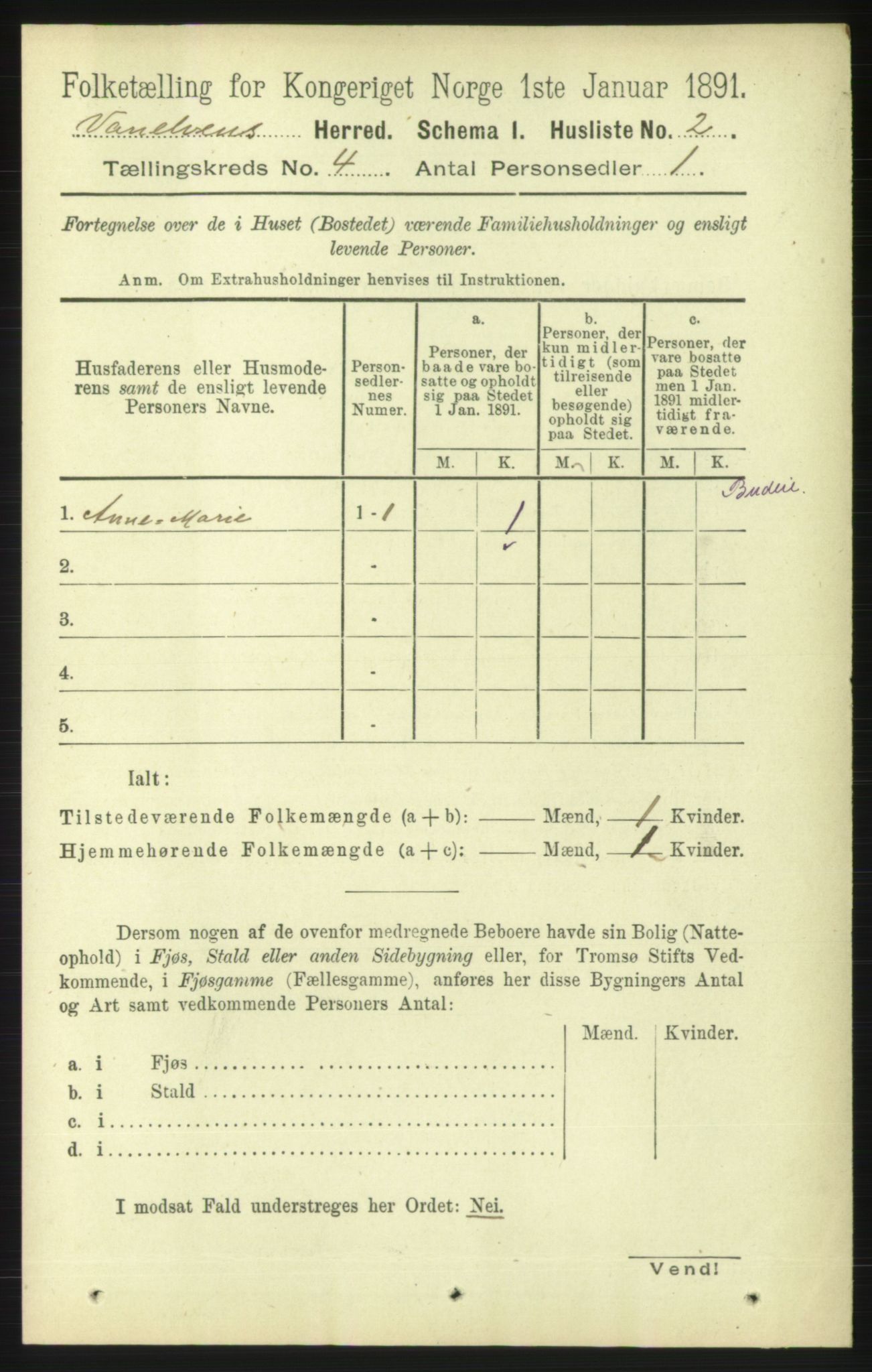 RA, 1891 census for 1511 Vanylven, 1891, p. 1764