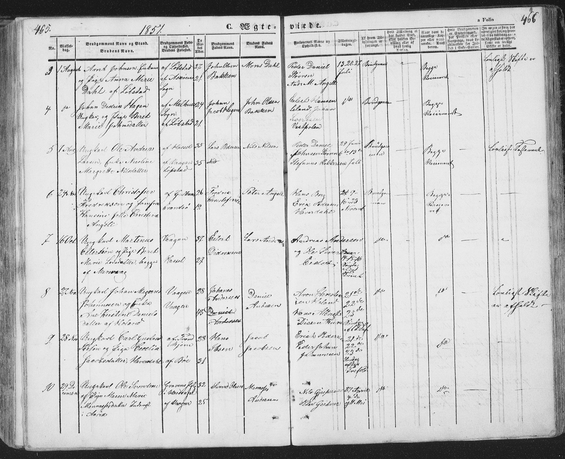 Ministerialprotokoller, klokkerbøker og fødselsregistre - Nordland, AV/SAT-A-1459/874/L1072: Parish register (copy) no. 874C01, 1843-1859, p. 465-466