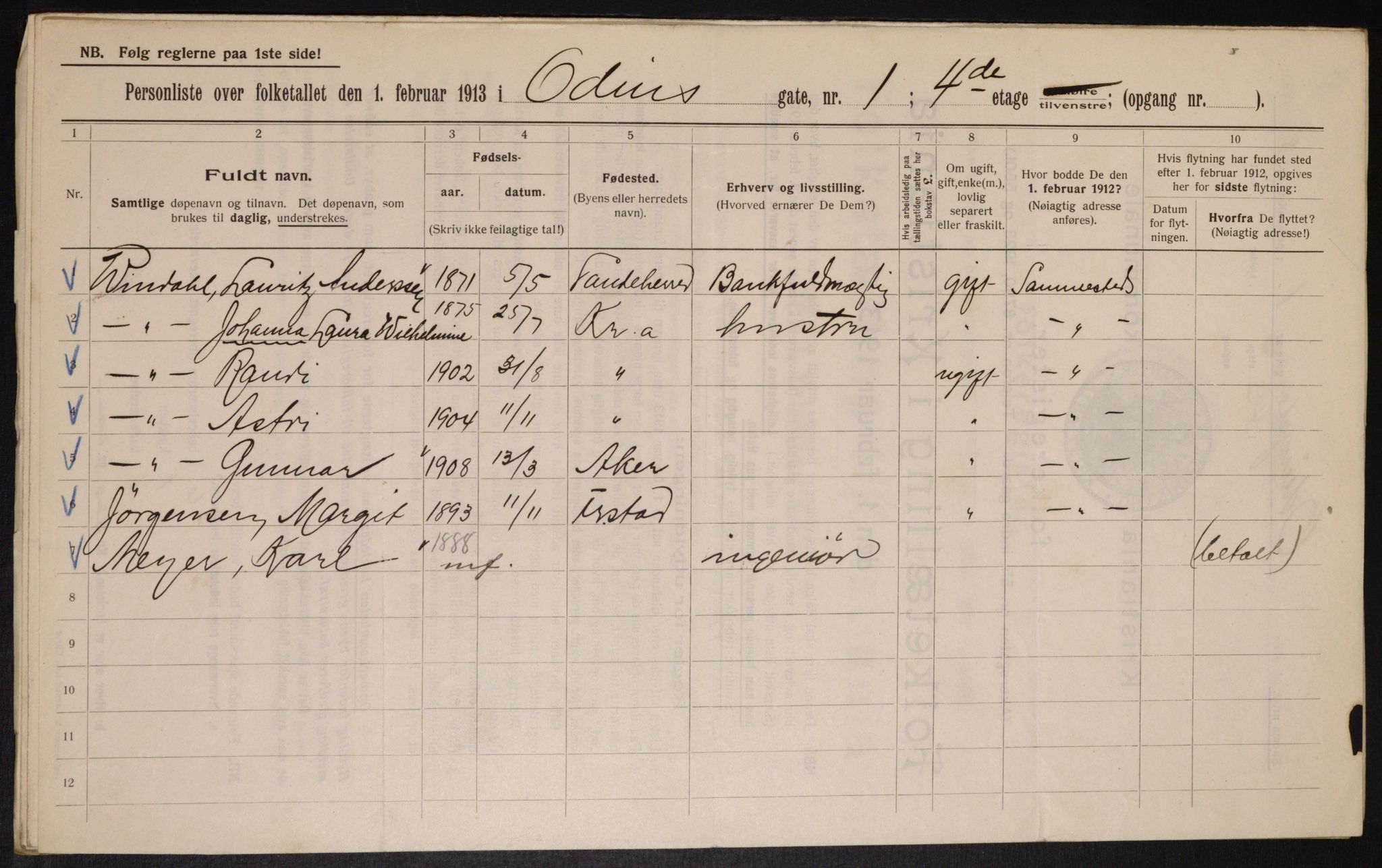 OBA, Municipal Census 1913 for Kristiania, 1913, p. 74597