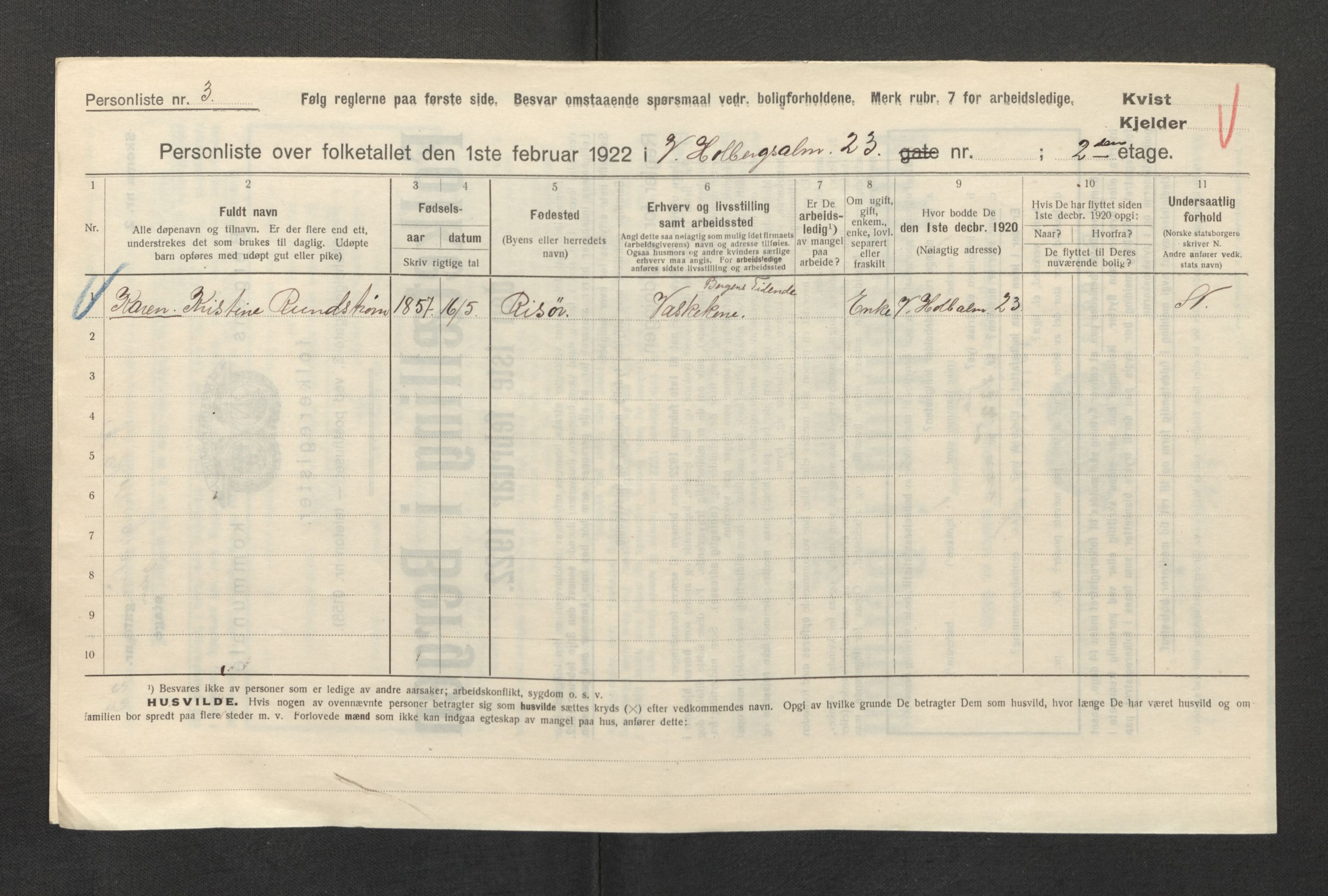 SAB, Municipal Census 1922 for Bergen, 1922, p. 15412