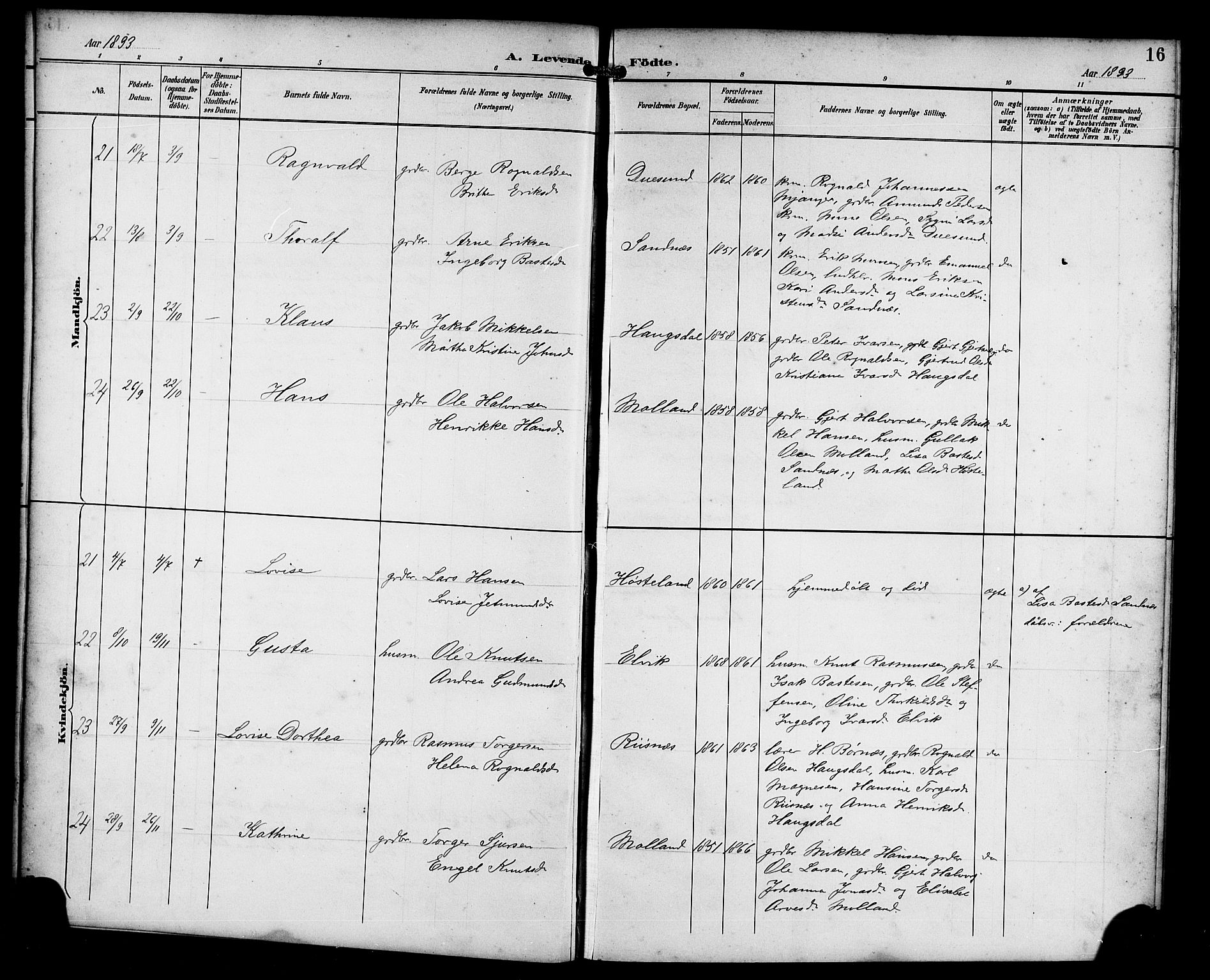 Masfjorden Sokneprestembete, AV/SAB-A-77001: Parish register (copy) no. B 1, 1892-1913, p. 16