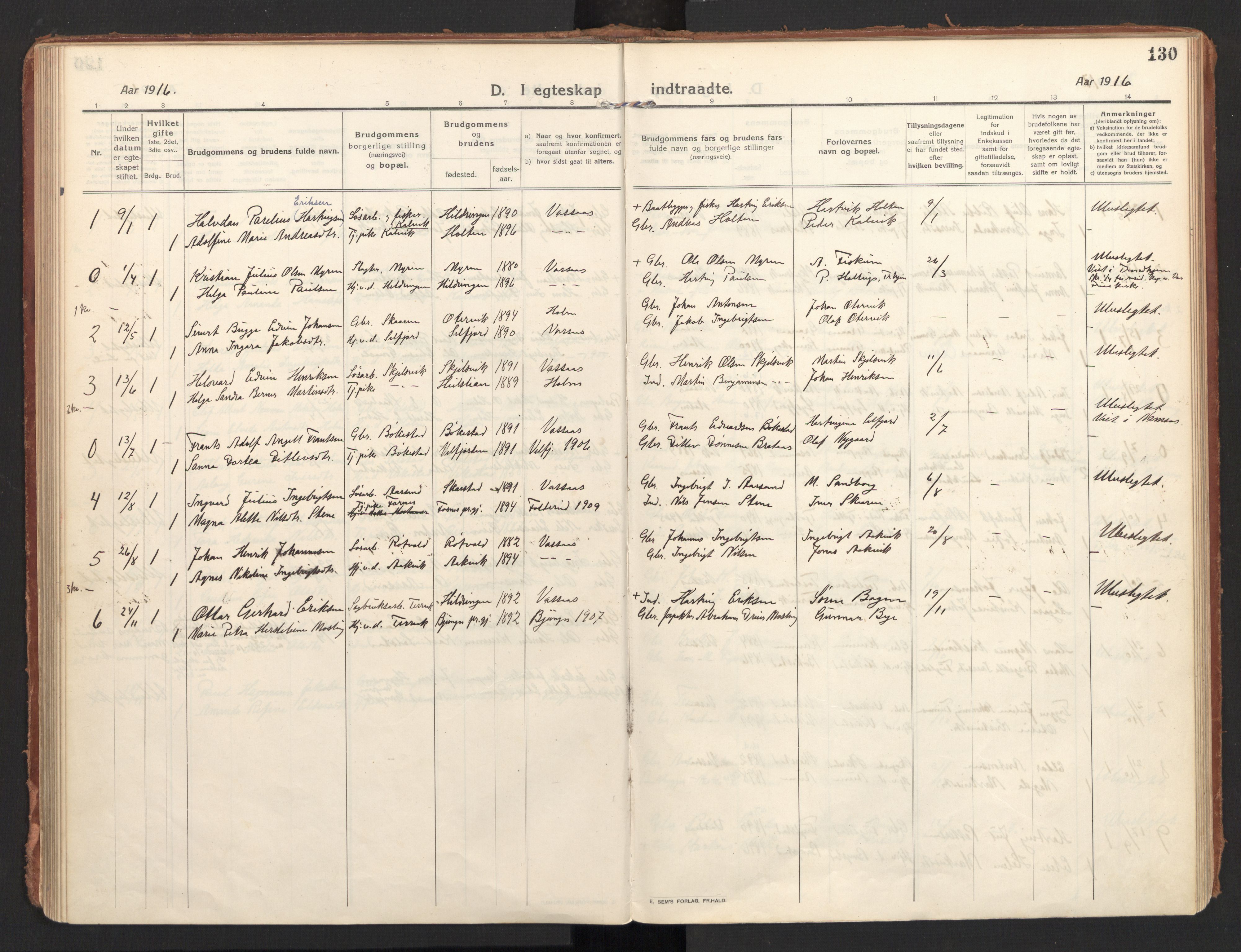 Ministerialprotokoller, klokkerbøker og fødselsregistre - Nordland, AV/SAT-A-1459/810/L0156: Parish register (official) no. 810A15, 1915-1930, p. 130