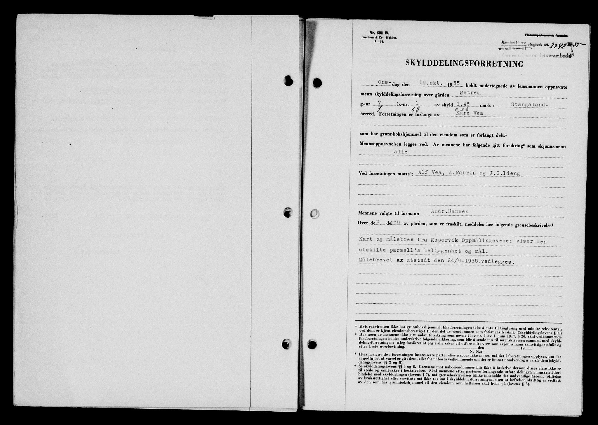 Karmsund sorenskriveri, SAST/A-100311/01/II/IIB/L0117: Mortgage book no. 97Aa, 1955-1955, Diary no: : 3742/1955