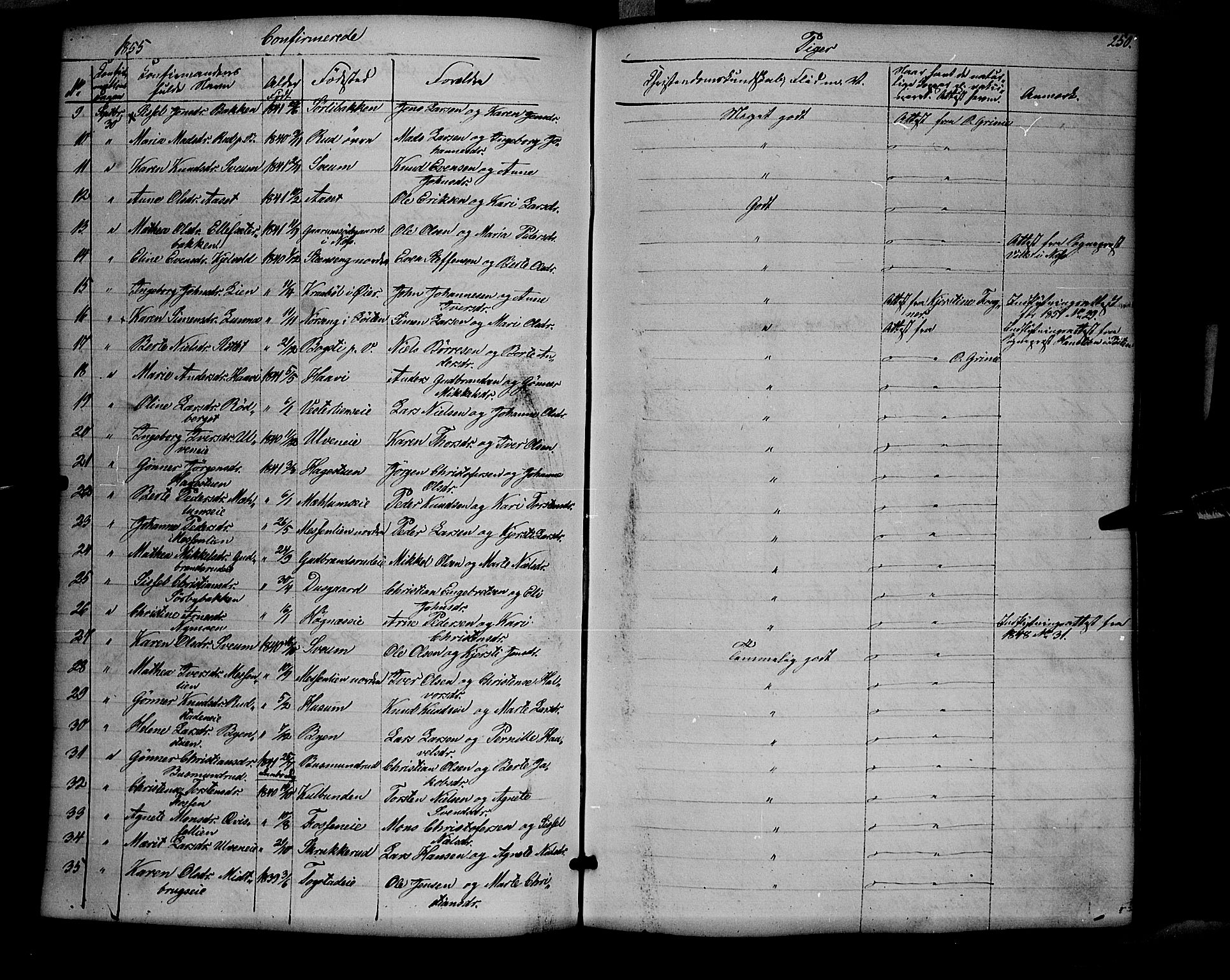 Ringsaker prestekontor, SAH/PREST-014/K/Ka/L0009: Parish register (official) no. 9, 1850-1860, p. 250