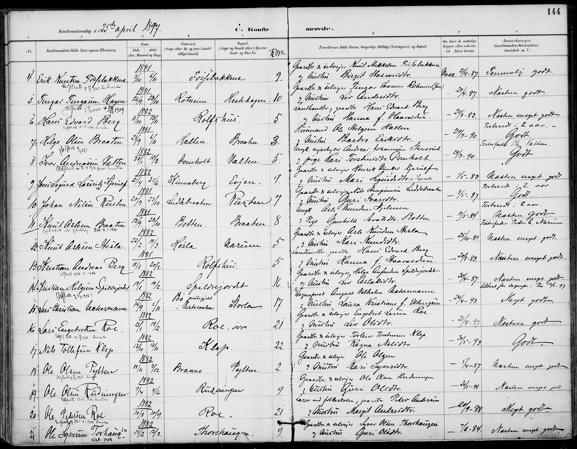 Gol kirkebøker, AV/SAKO-A-226/F/Fa/L0005: Parish register (official) no. I 5, 1887-1900, p. 144