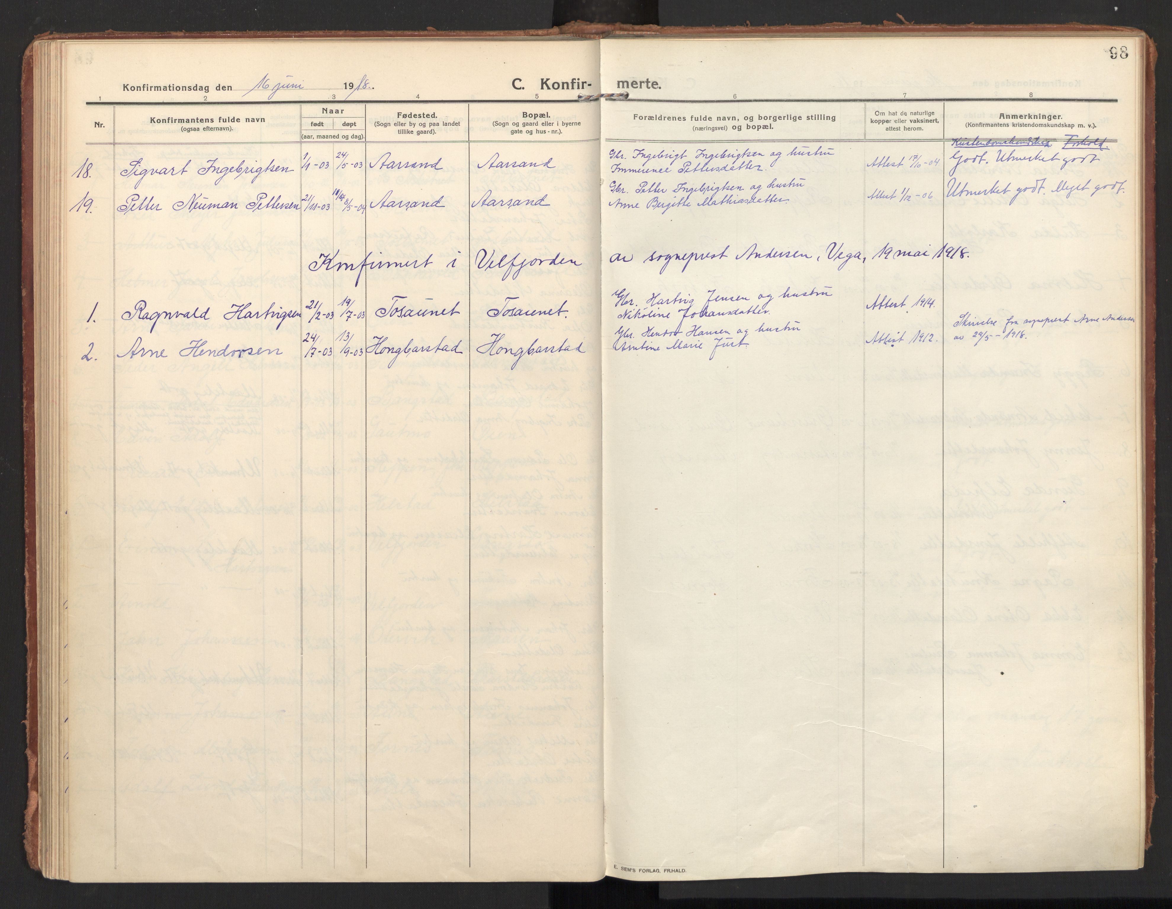 Ministerialprotokoller, klokkerbøker og fødselsregistre - Nordland, AV/SAT-A-1459/810/L0156: Parish register (official) no. 810A15, 1915-1930, p. 98