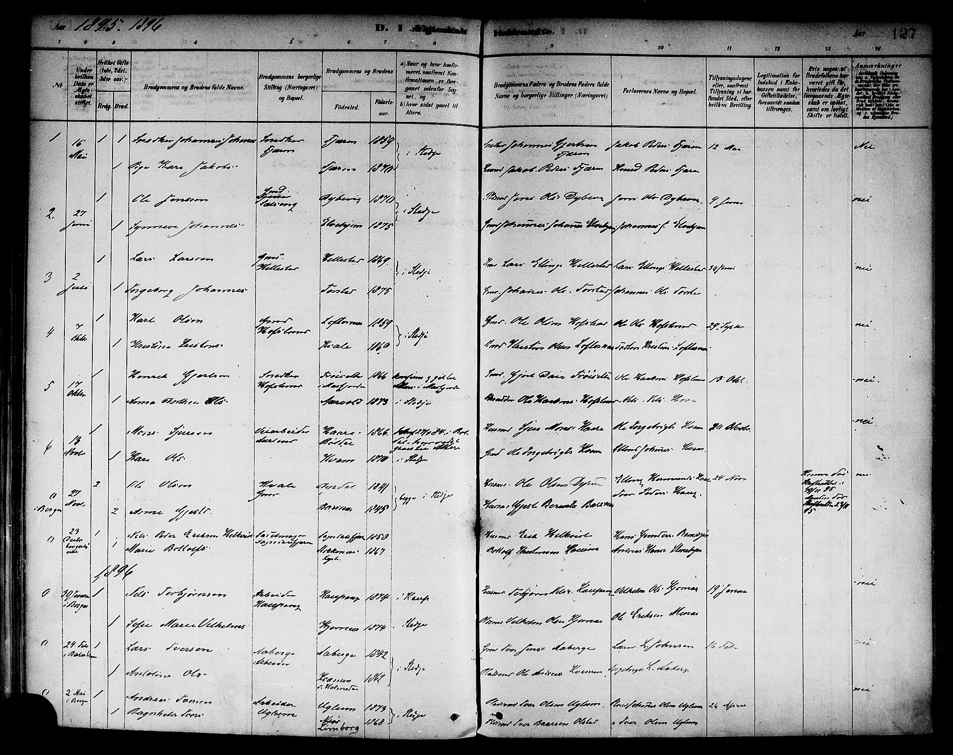 Sogndal sokneprestembete, AV/SAB-A-81301/H/Haa/Haab/L0001: Parish register (official) no. B 1, 1878-1899, p. 127