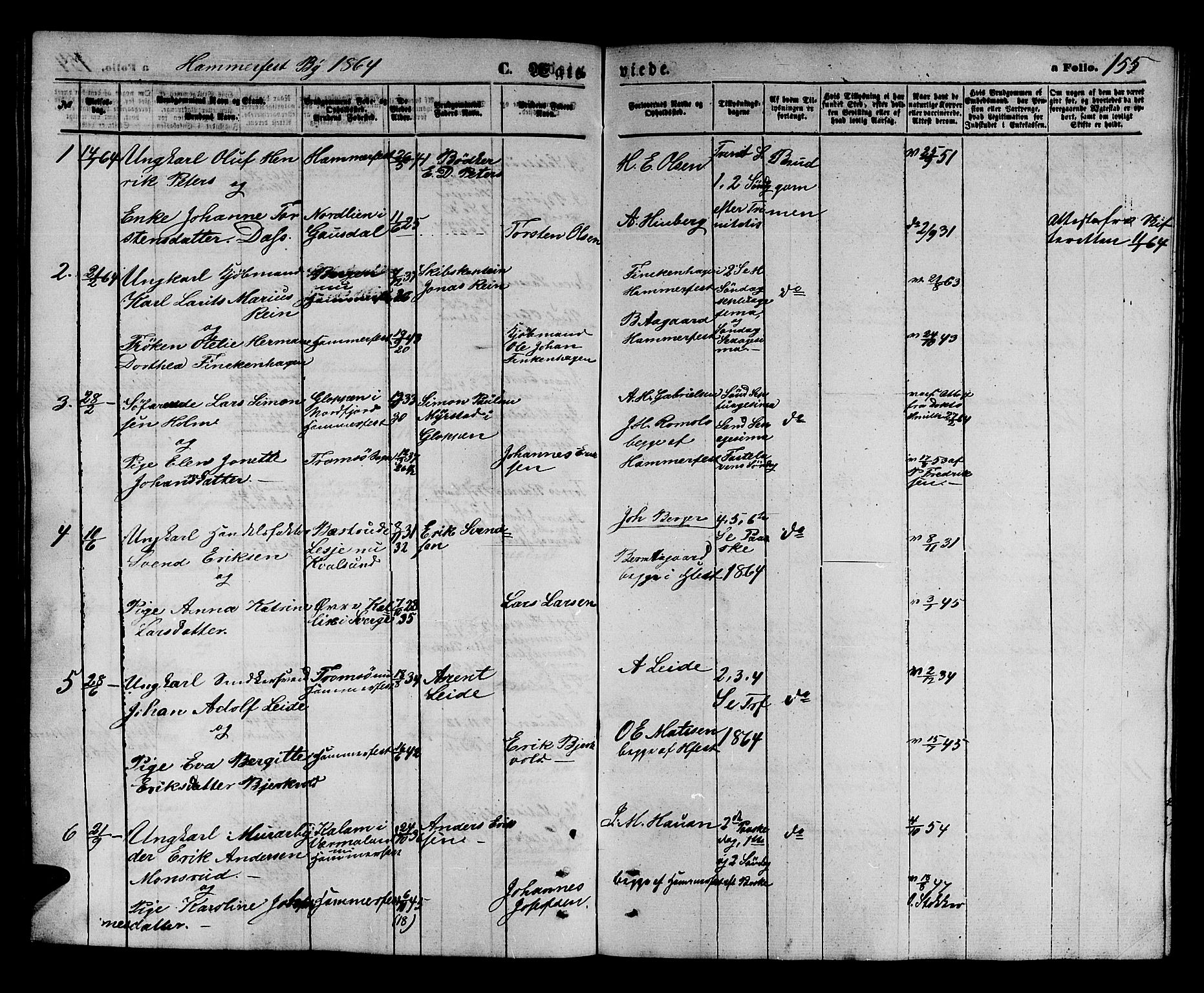 Hammerfest sokneprestkontor, SATØ/S-1347/H/Hb/L0003.klokk: Parish register (copy) no. 3 /1, 1862-1868, p. 155