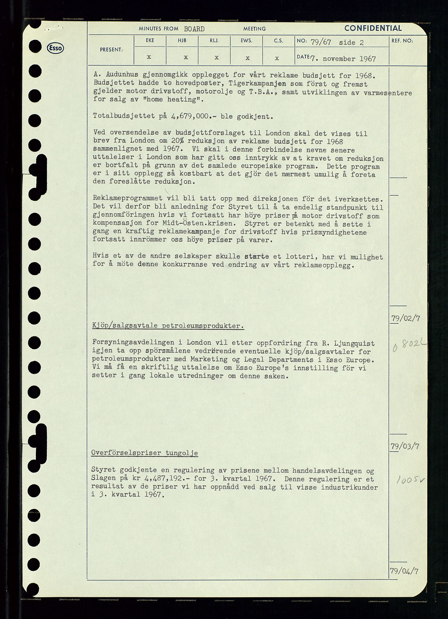 Pa 0982 - Esso Norge A/S, AV/SAST-A-100448/A/Aa/L0002/0003: Den administrerende direksjon Board minutes (styrereferater) / Den administrerende direksjon Board minutes (styrereferater), 1967, p. 158