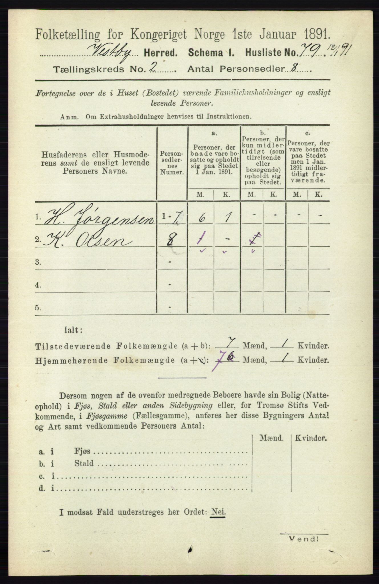 RA, 1891 census for 0211 Vestby, 1891, p. 428