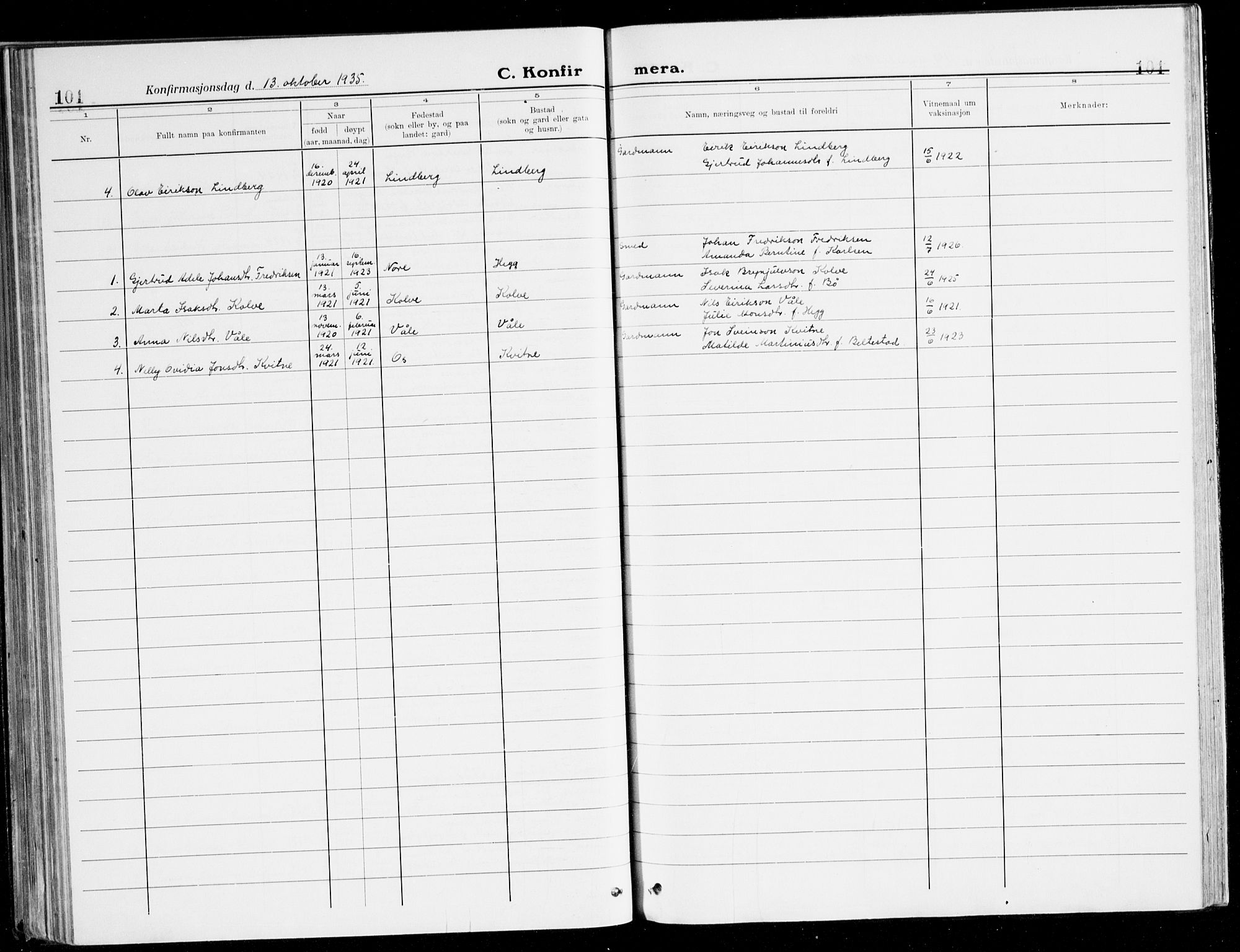 Voss sokneprestembete, SAB/A-79001/H/Haa: Parish register (official) no. B 3, 1922-1942, p. 101