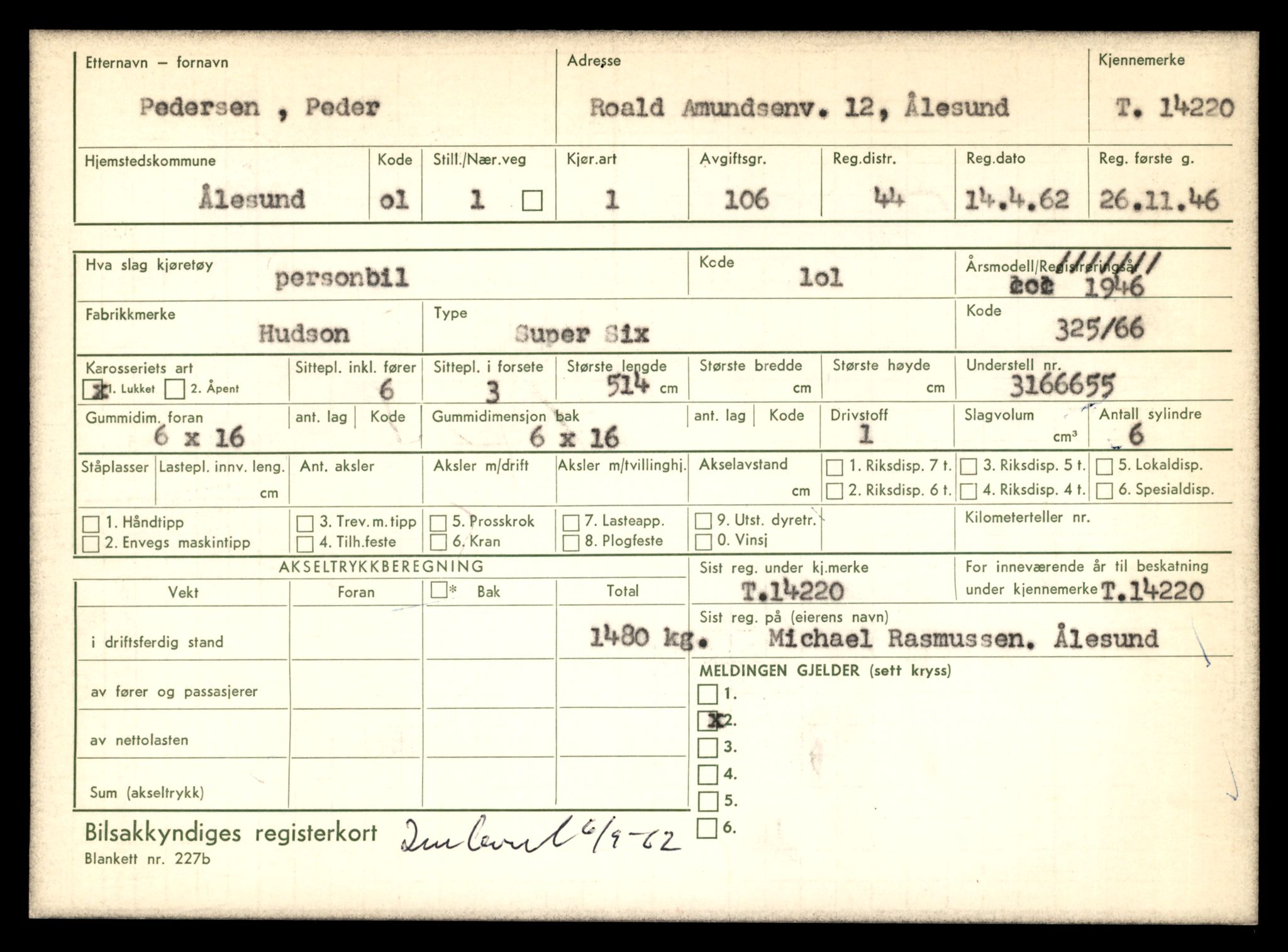 Møre og Romsdal vegkontor - Ålesund trafikkstasjon, AV/SAT-A-4099/F/Fe/L0044: Registreringskort for kjøretøy T 14205 - T 14319, 1927-1998, p. 540