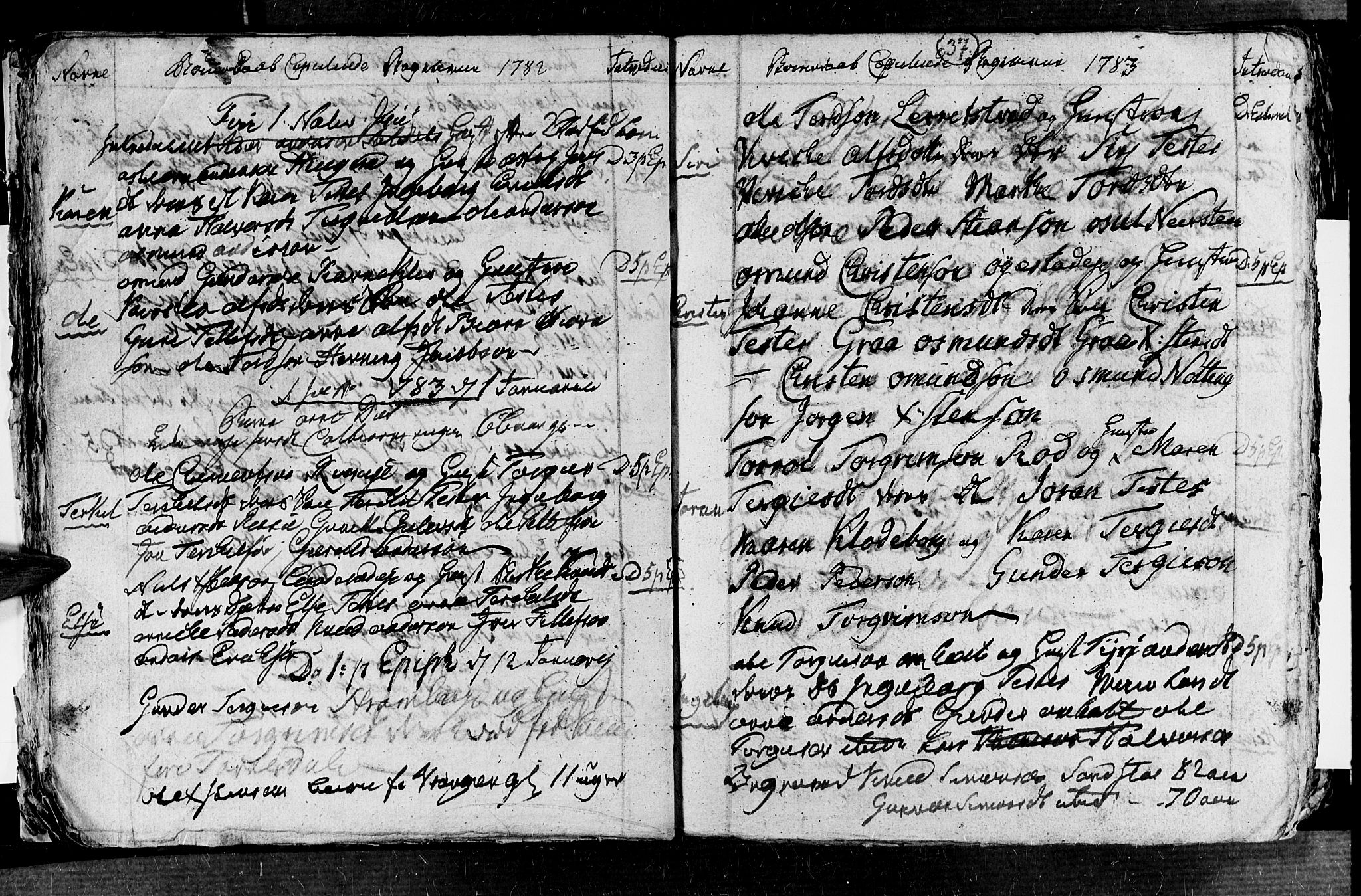 Øyestad sokneprestkontor, SAK/1111-0049/F/Fb/L0001: Parish register (copy) no. B 1, 1780-1794, p. 37