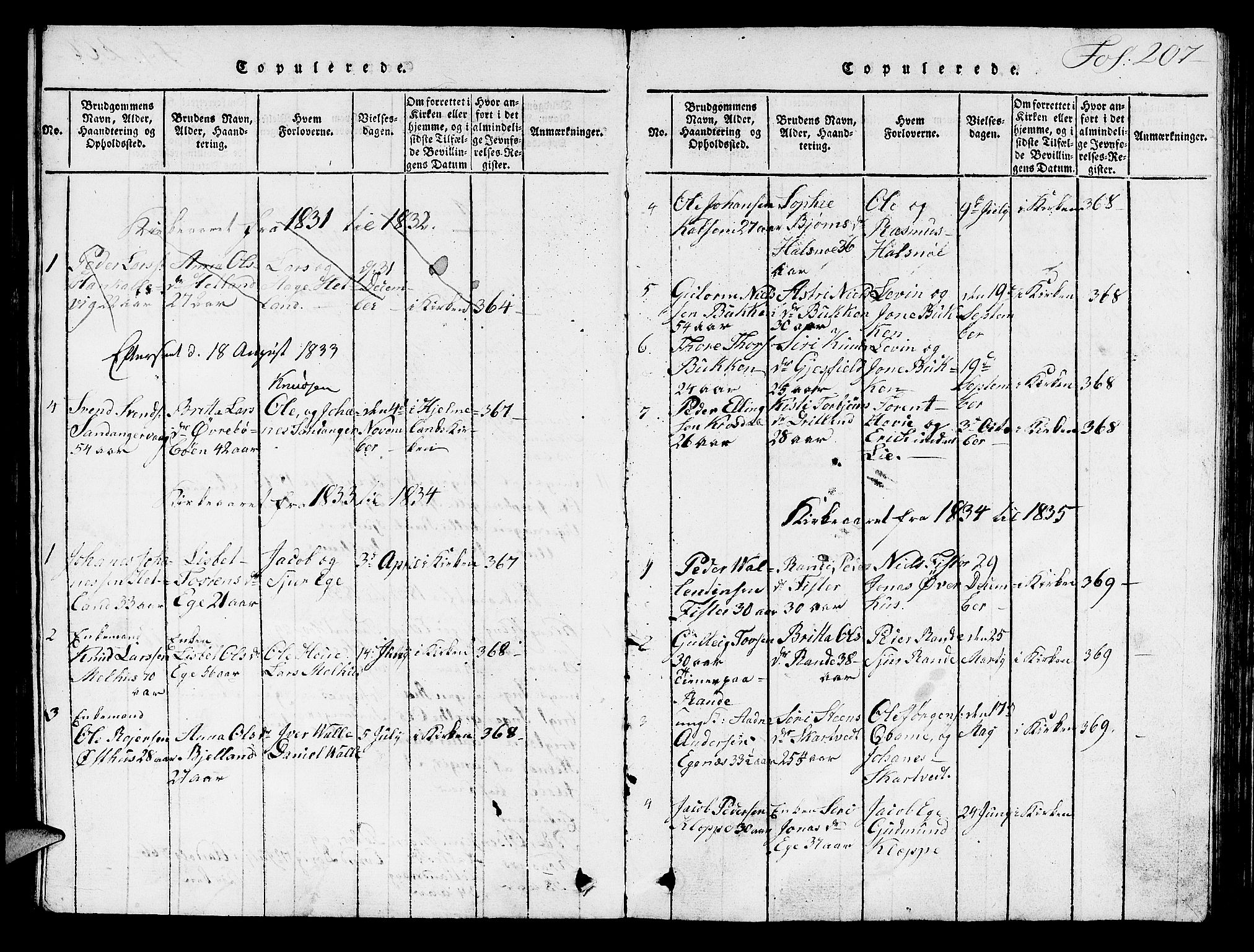 Hjelmeland sokneprestkontor, AV/SAST-A-101843/01/V/L0003: Parish register (copy) no. B 3, 1816-1841, p. 207