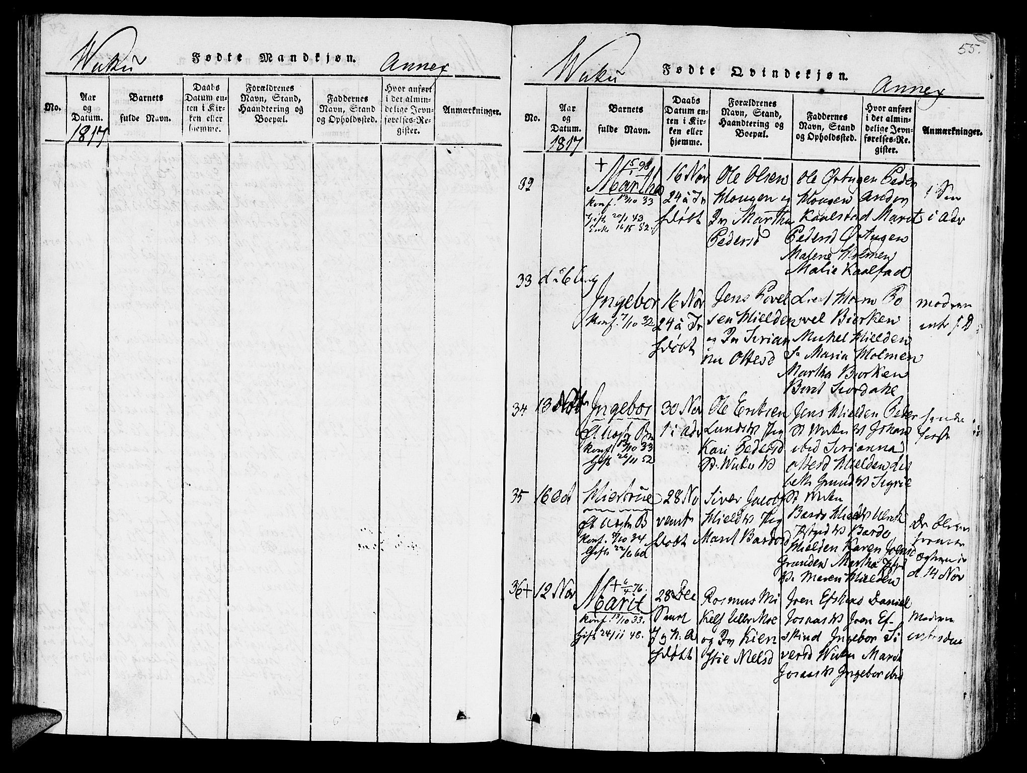 Ministerialprotokoller, klokkerbøker og fødselsregistre - Nord-Trøndelag, SAT/A-1458/723/L0234: Parish register (official) no. 723A05 /2, 1816-1821, p. 55