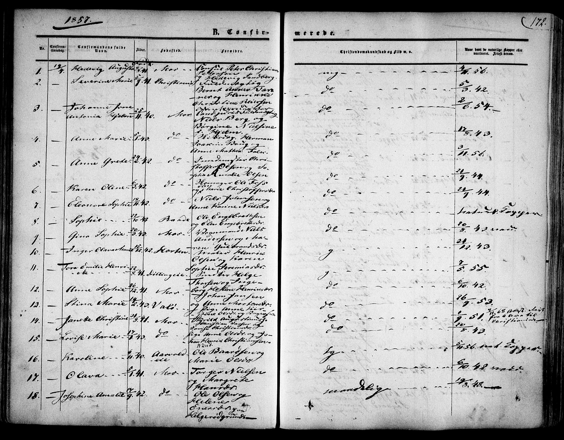 Moss prestekontor Kirkebøker, AV/SAO-A-2003/F/Fa/L0008: Parish register (official) no. I 8, 1852-1869, p. 172