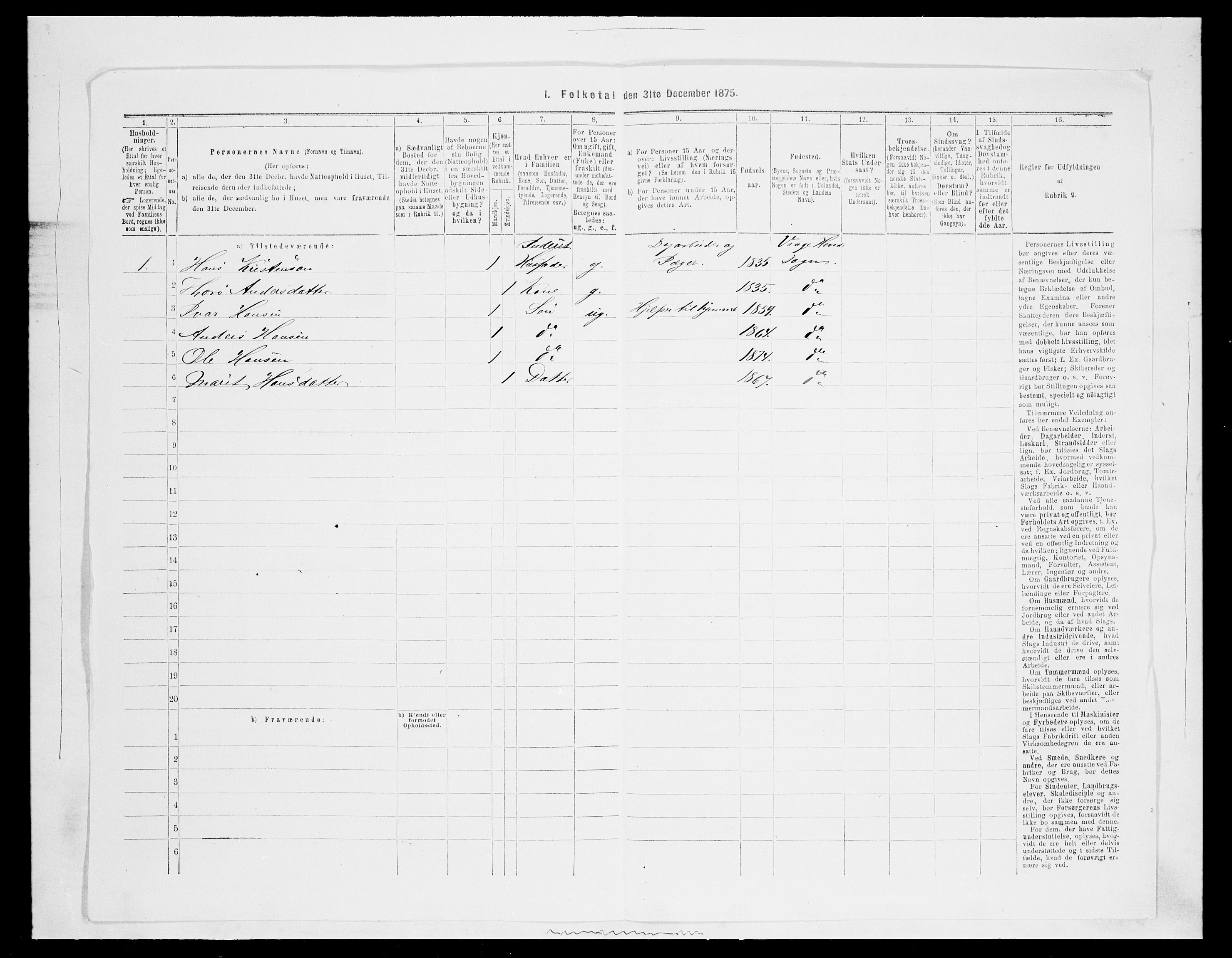 SAH, 1875 census for 0515P Vågå, 1875, p. 1123