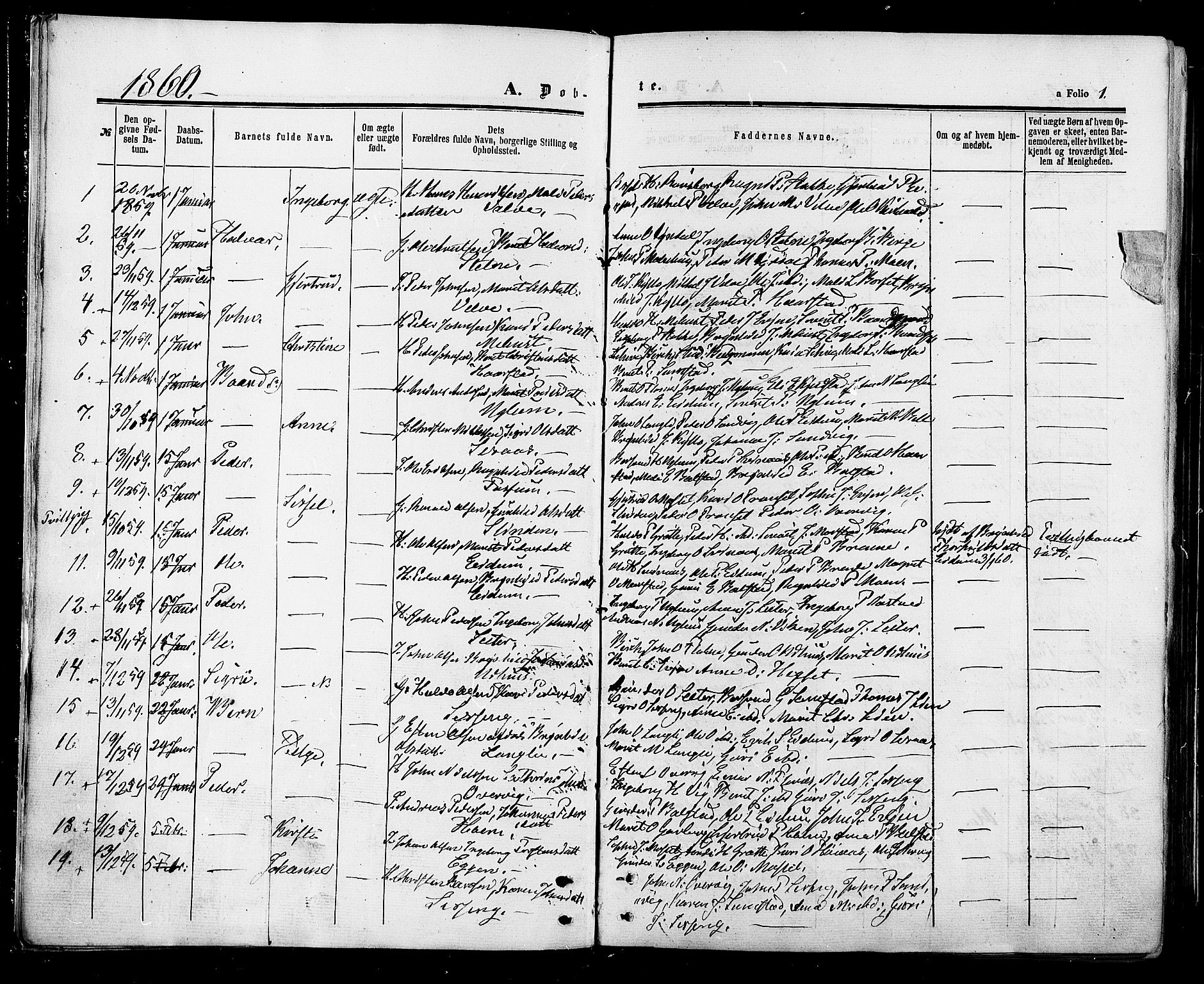 Ministerialprotokoller, klokkerbøker og fødselsregistre - Sør-Trøndelag, AV/SAT-A-1456/695/L1147: Parish register (official) no. 695A07, 1860-1877, p. 1