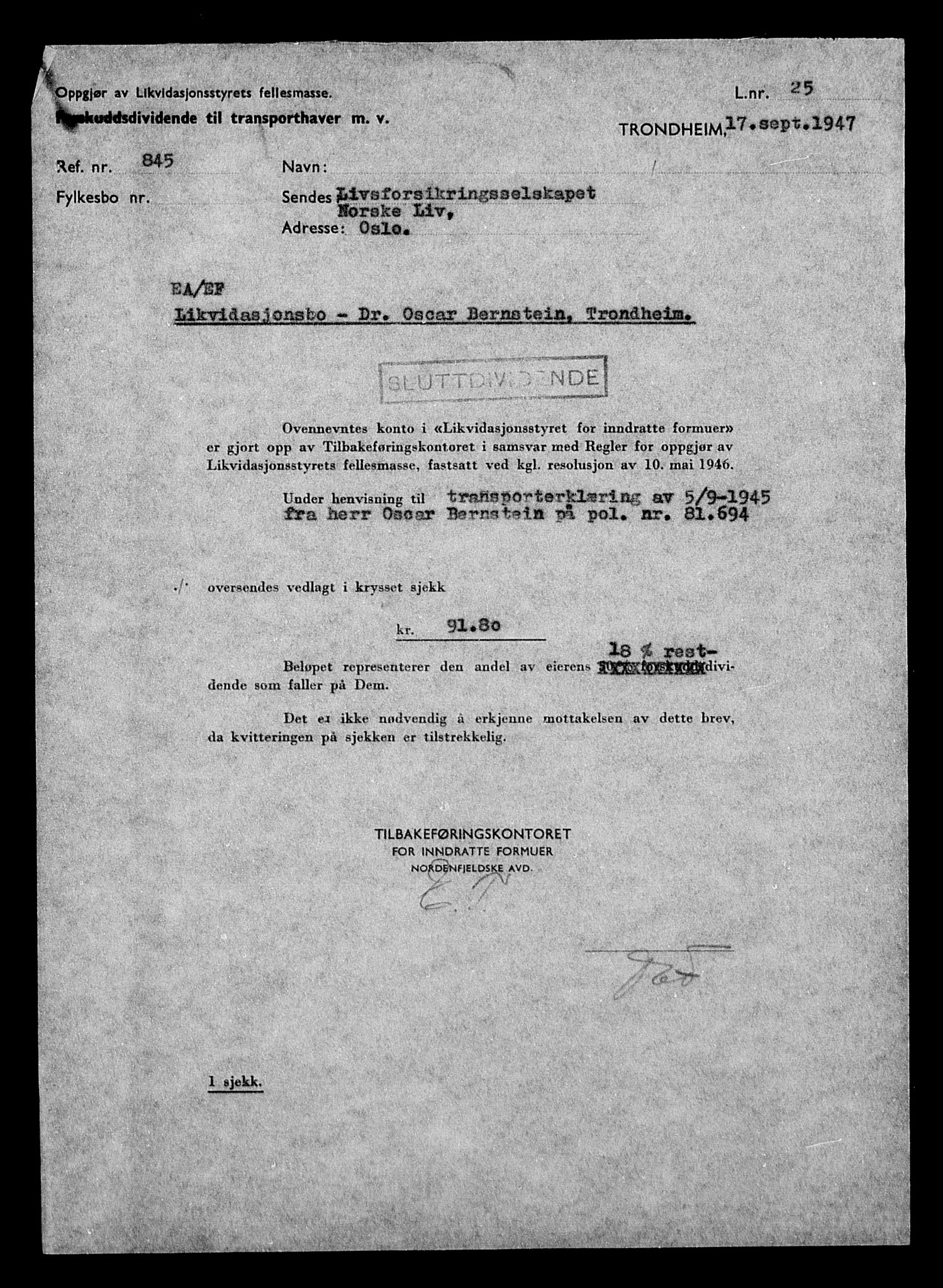 Justisdepartementet, Tilbakeføringskontoret for inndratte formuer, AV/RA-S-1564/H/Hc/Hcb/L0910: --, 1945-1947, p. 235