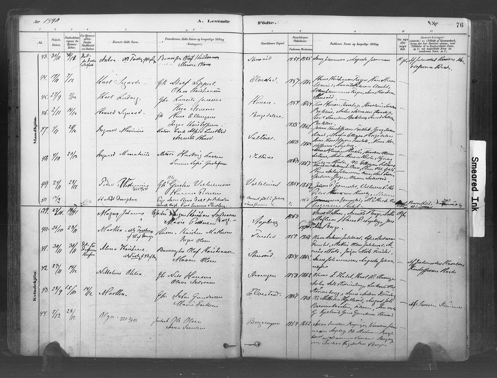 Råde prestekontor kirkebøker, AV/SAO-A-2009/F/Fa/L0007: Parish register (official) no. 7, 1878-1902, p. 76