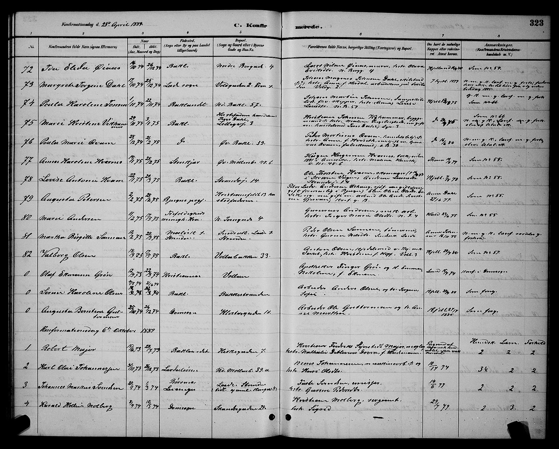 Ministerialprotokoller, klokkerbøker og fødselsregistre - Sør-Trøndelag, AV/SAT-A-1456/604/L0222: Parish register (copy) no. 604C05, 1886-1895, p. 323