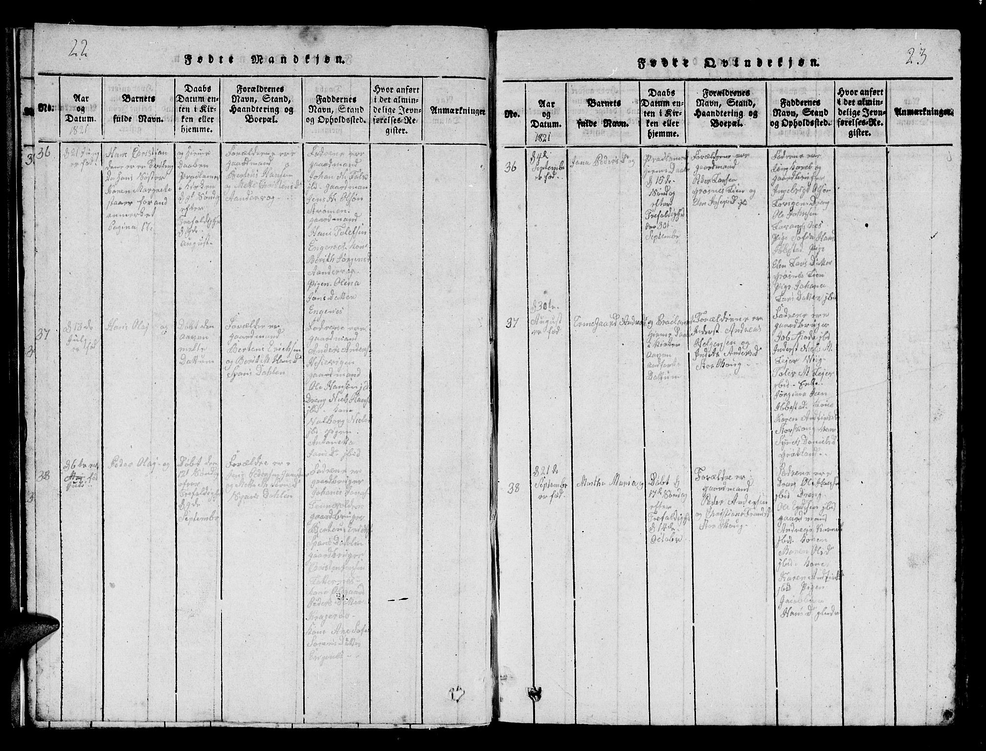 Ibestad sokneprestembete, SATØ/S-0077/H/Ha/Hab/L0002klokker: Parish register (copy) no. 2, 1821-1833, p. 22-23