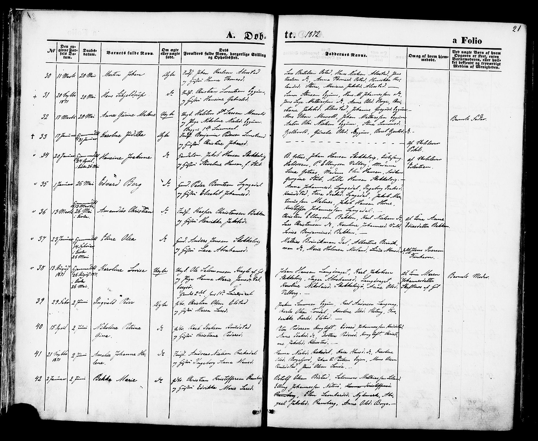 Ministerialprotokoller, klokkerbøker og fødselsregistre - Nordland, SAT/A-1459/880/L1132: Parish register (official) no. 880A06, 1869-1887, p. 21