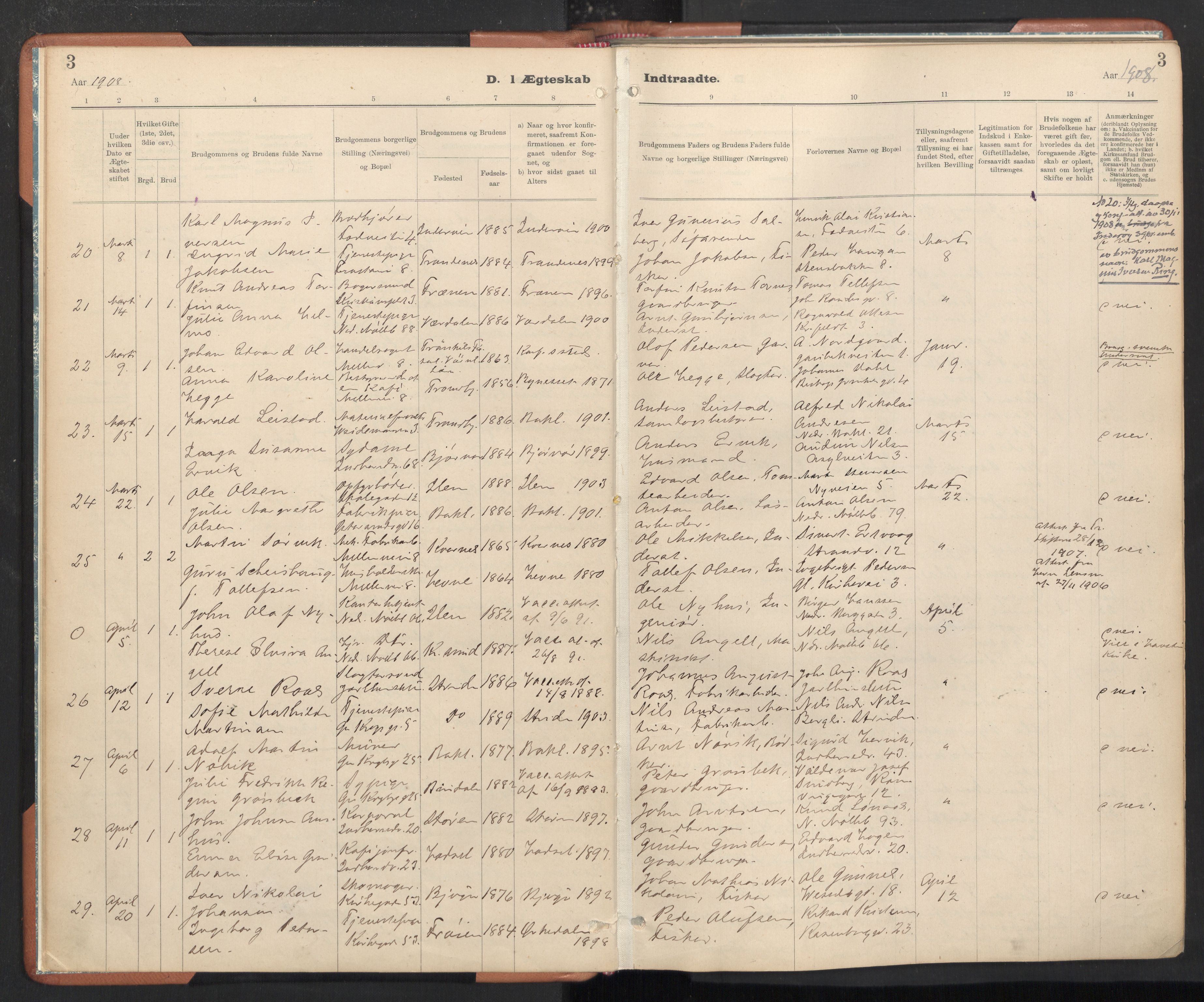 Ministerialprotokoller, klokkerbøker og fødselsregistre - Sør-Trøndelag, AV/SAT-A-1456/605/L0244: Parish register (official) no. 605A06, 1908-1954, p. 3