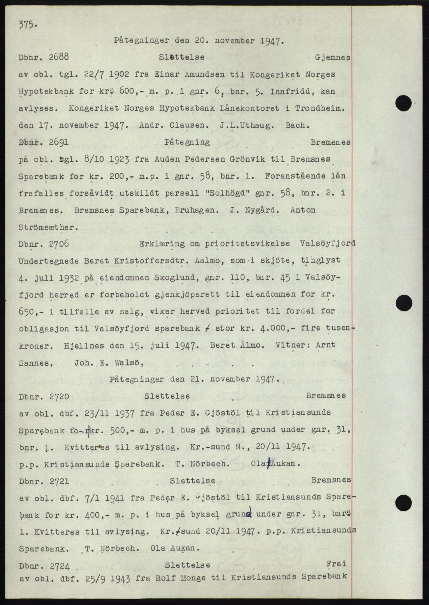 Nordmøre sorenskriveri, SAT/A-4132/1/2/2Ca: Mortgage book no. C82b, 1946-1951, Diary no: : 2688/1947