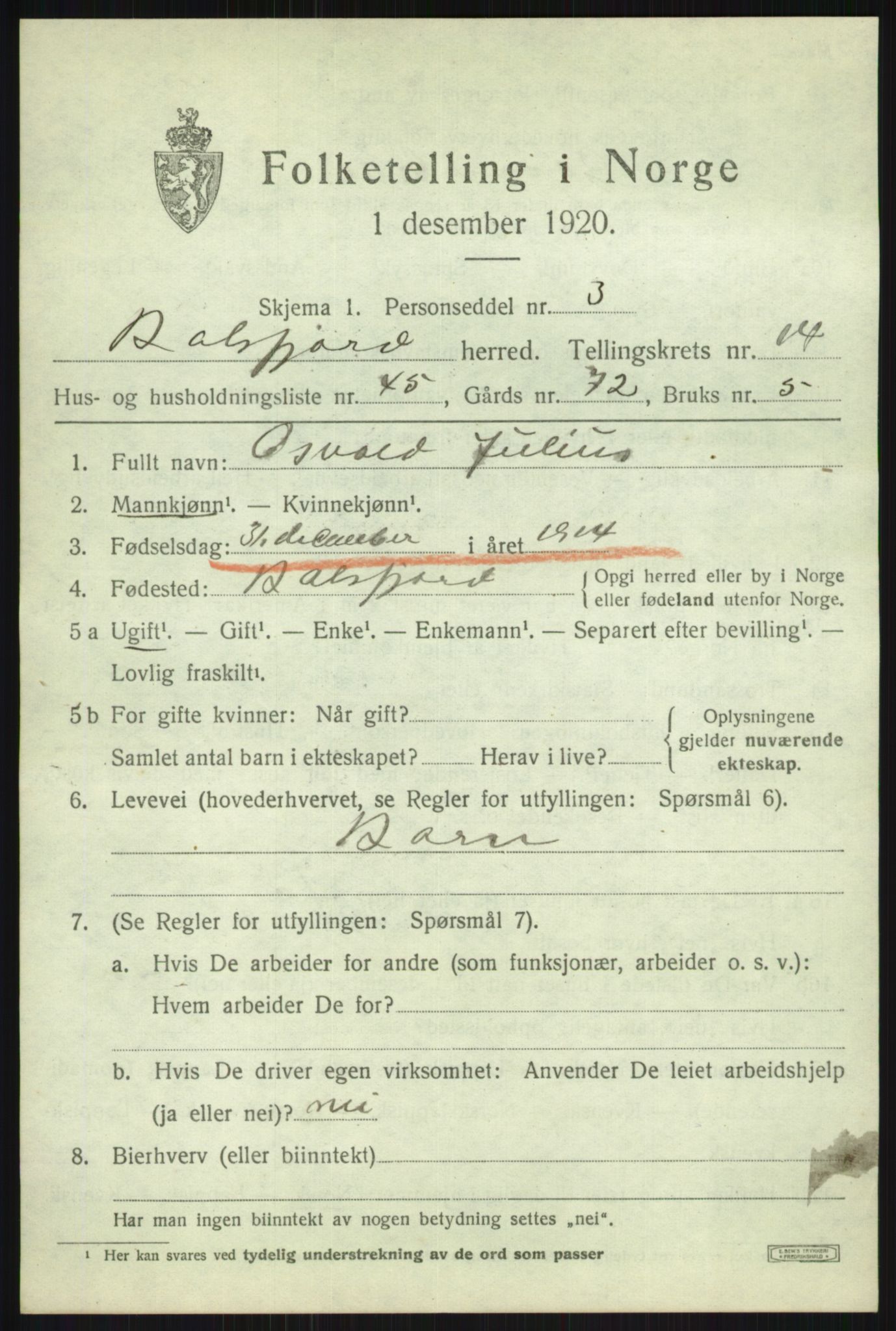 SATØ, 1920 census for Balsfjord, 1920, p. 8693