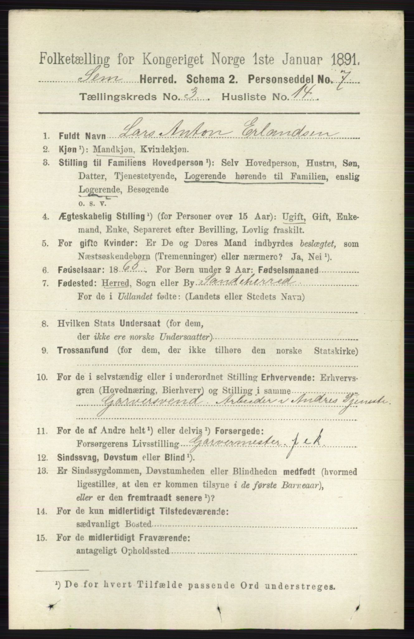 RA, 1891 census for 0721 Sem, 1891, p. 1130