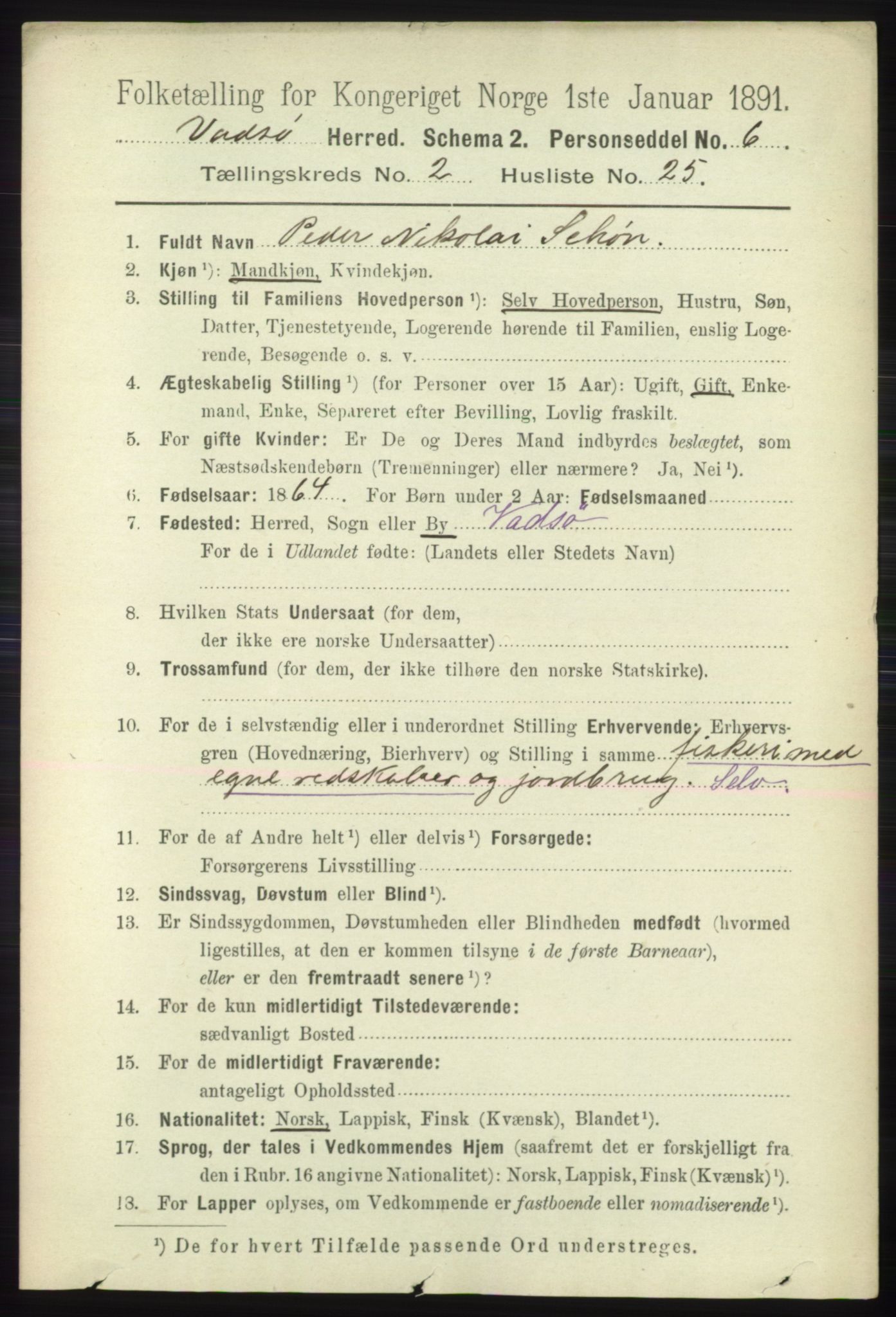 RA, 1891 census for 2029 Vadsø, 1891, p. 603