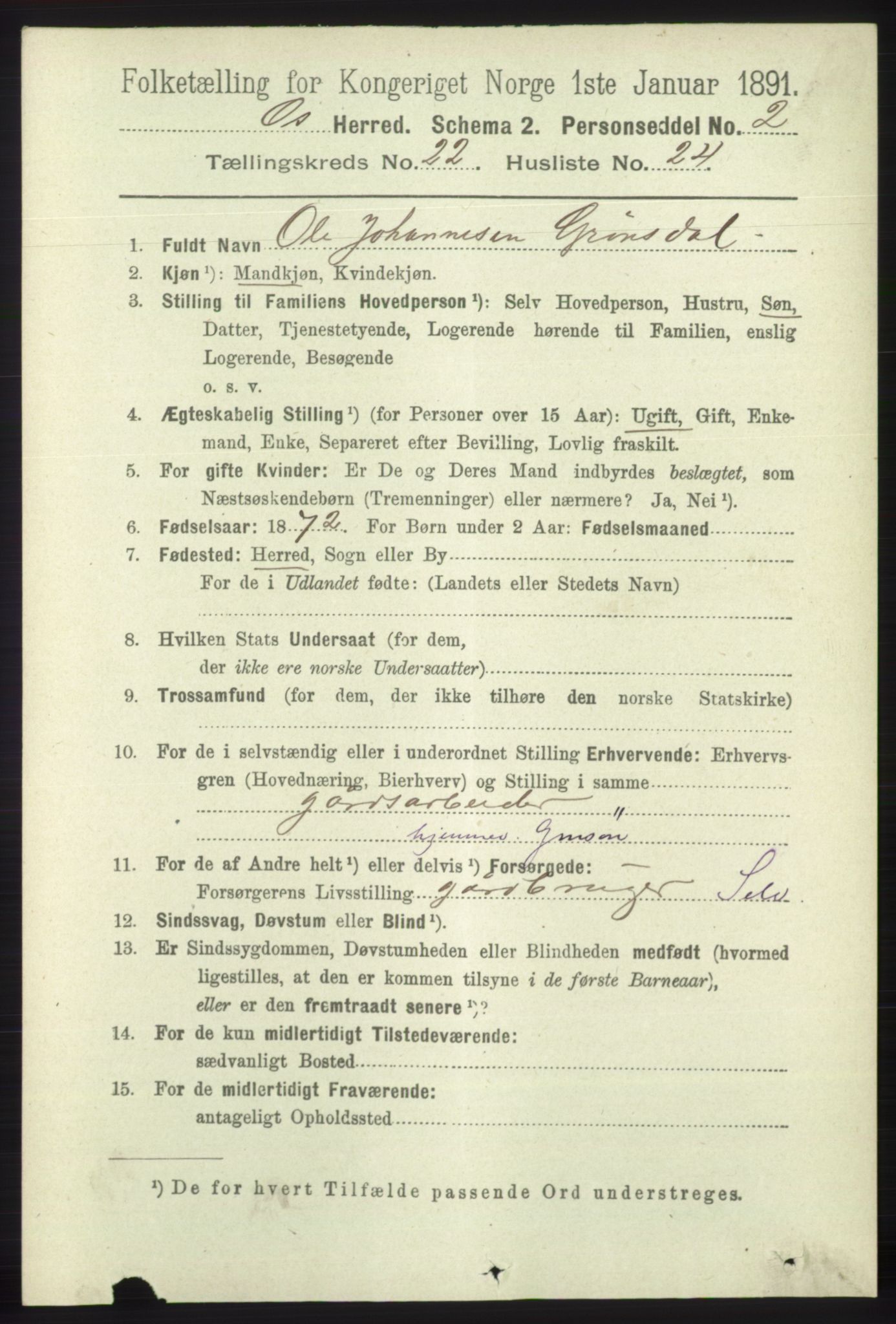 RA, 1891 census for 1243 Os, 1891, p. 5037