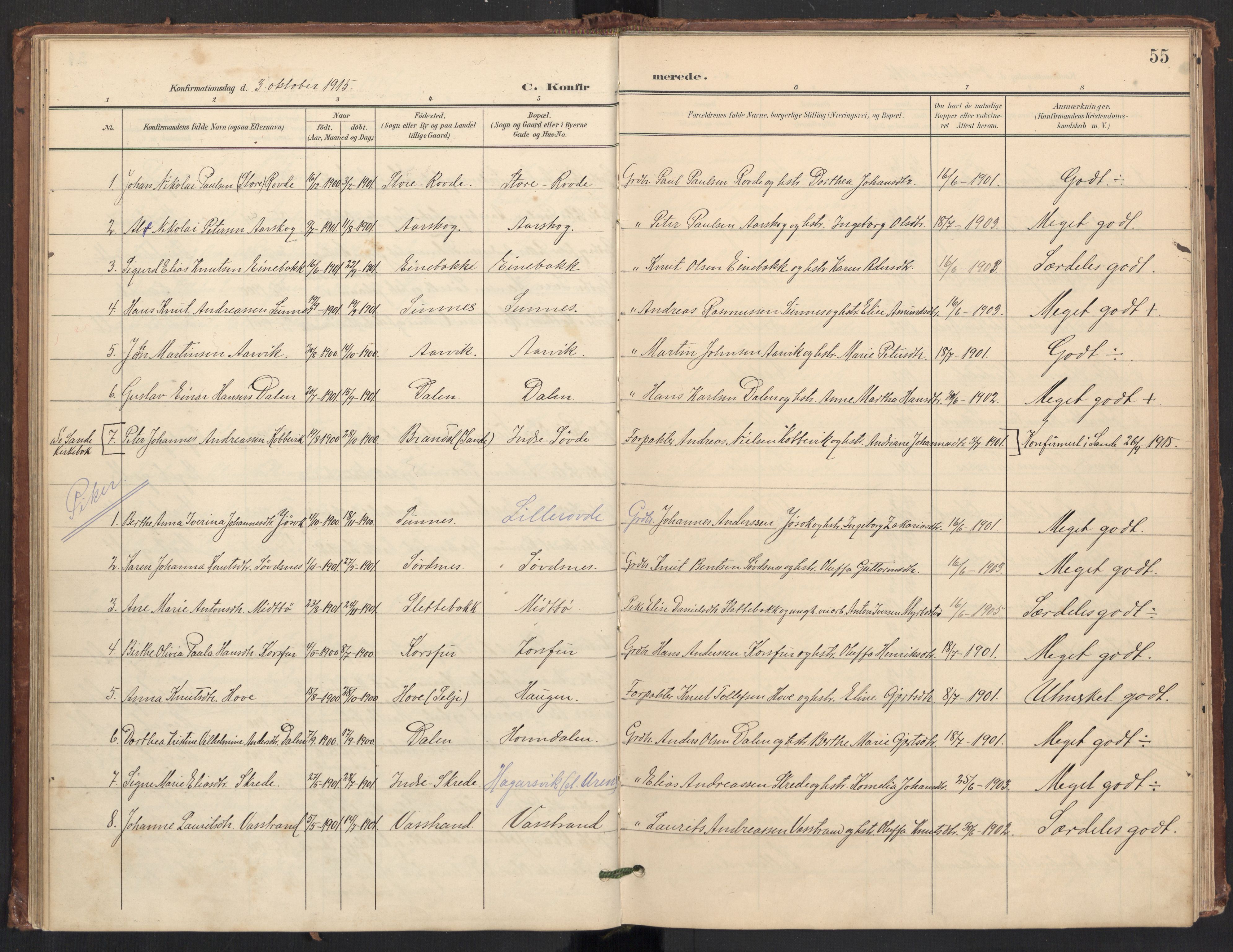 Ministerialprotokoller, klokkerbøker og fødselsregistre - Møre og Romsdal, SAT/A-1454/504/L0057: Parish register (official) no. 504A04, 1902-1919, p. 55
