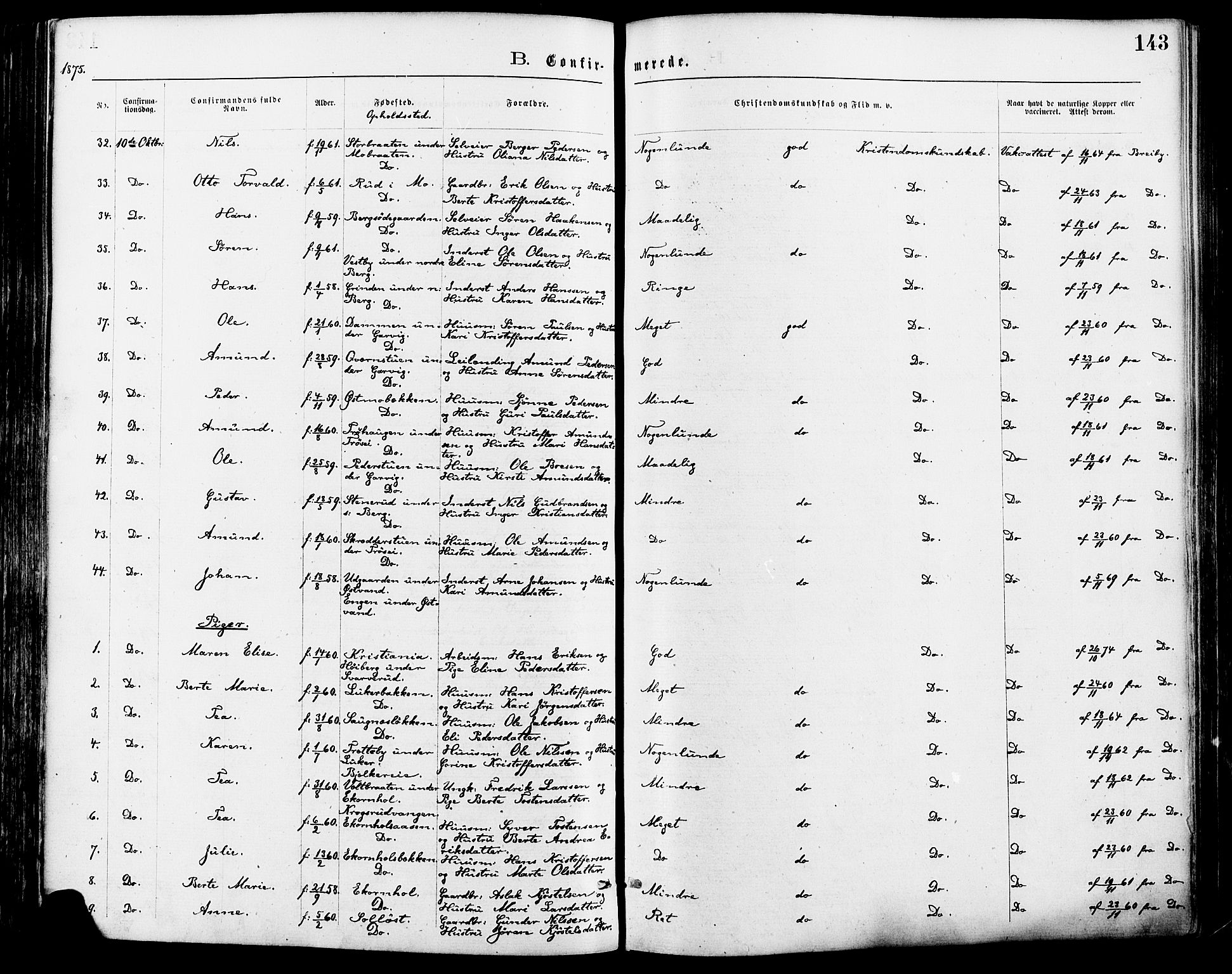 Nord-Odal prestekontor, AV/SAH-PREST-032/H/Ha/Haa/L0005: Parish register (official) no. 5, 1874-1885, p. 143