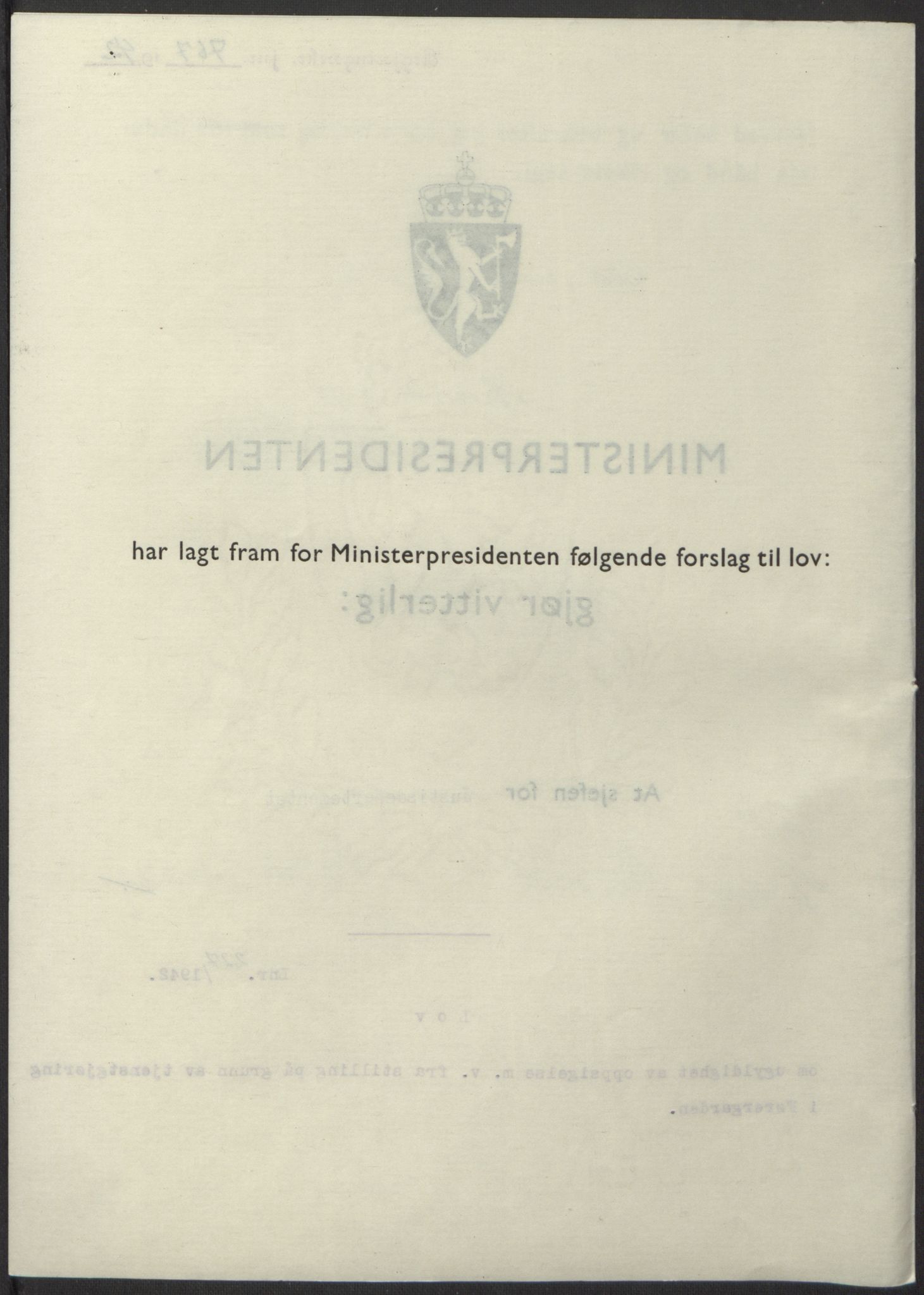 NS-administrasjonen 1940-1945 (Statsrådsekretariatet, de kommisariske statsråder mm), AV/RA-S-4279/D/Db/L0098: Lover II, 1942, p. 551