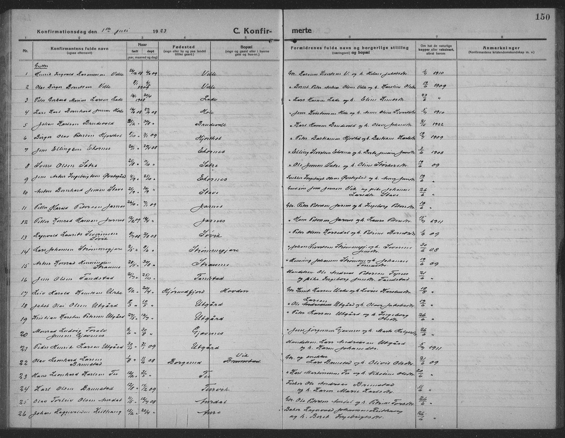 Ministerialprotokoller, klokkerbøker og fødselsregistre - Møre og Romsdal, AV/SAT-A-1454/523/L0342: Parish register (copy) no. 523C05, 1916-1937, p. 150