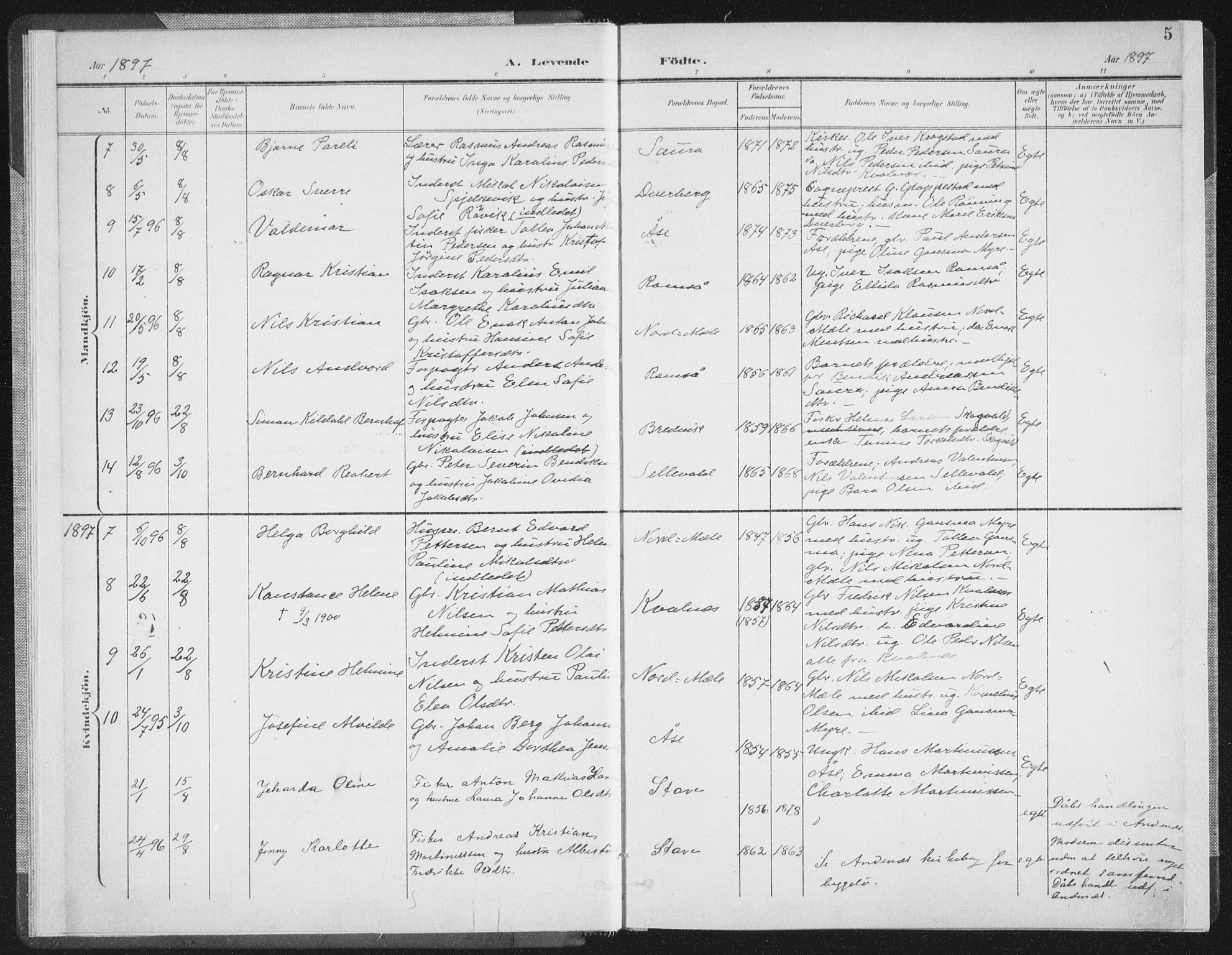 Ministerialprotokoller, klokkerbøker og fødselsregistre - Nordland, SAT/A-1459/897/L1400: Parish register (official) no. 897A07, 1897-1908, p. 5
