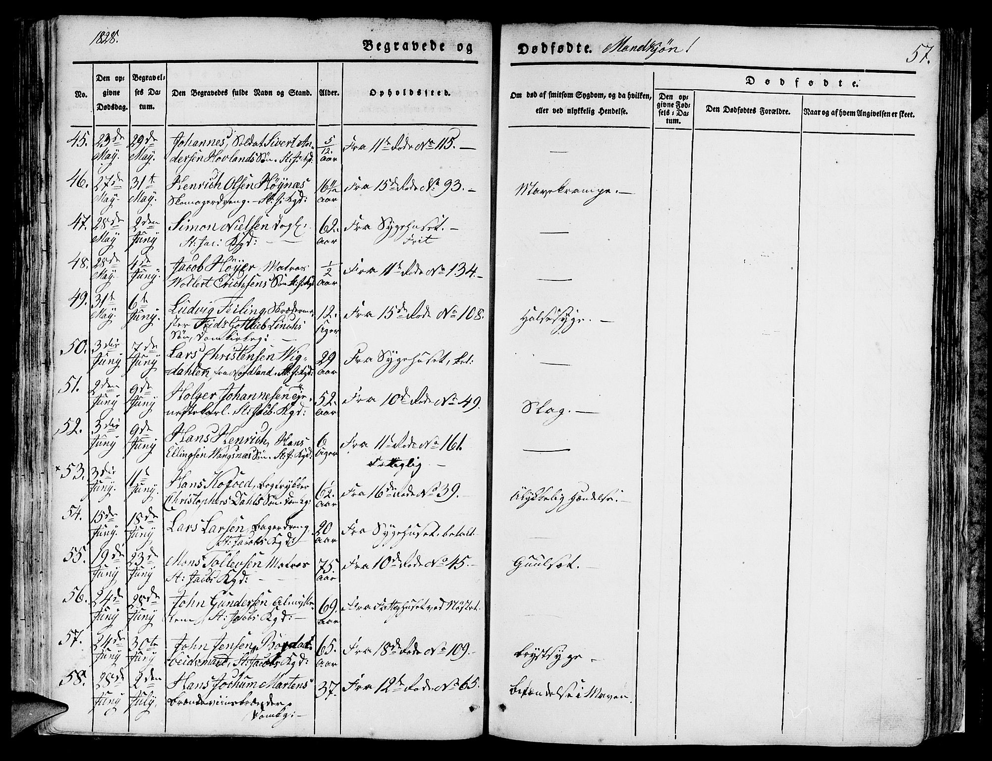 Domkirken sokneprestembete, SAB/A-74801/H/Hab/L0006: Parish register (copy) no. A 6, 1827-1834, p. 57