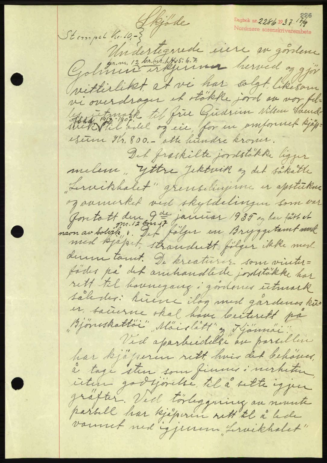 Nordmøre sorenskriveri, SAT/A-4132/1/2/2Ca: Mortgage book no. A82, 1937-1938, Diary no: : 2286/1937