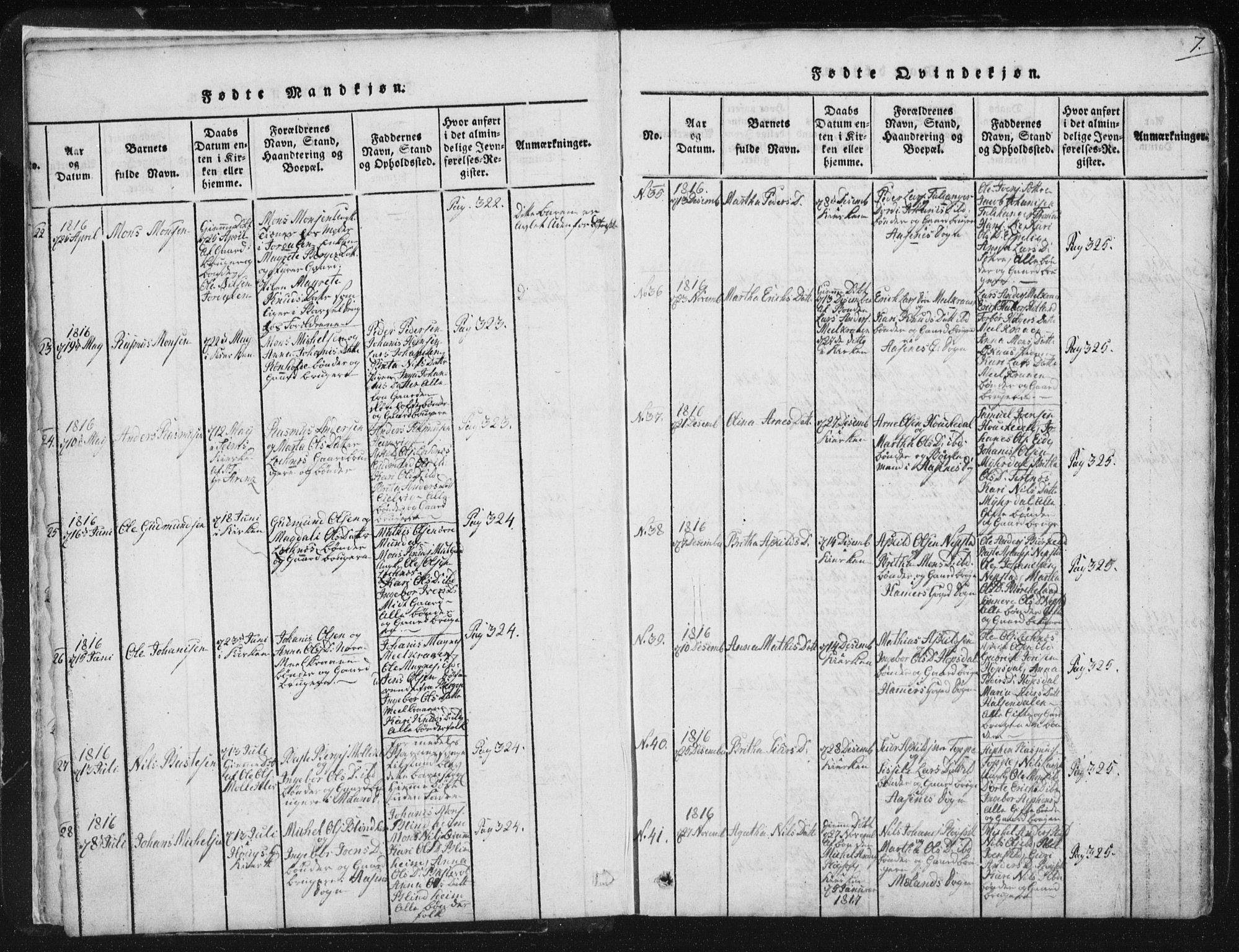 Hamre sokneprestembete, AV/SAB-A-75501/H/Ha/Haa/Haaa/L0010: Parish register (official) no. A 10, 1816-1826, p. 7