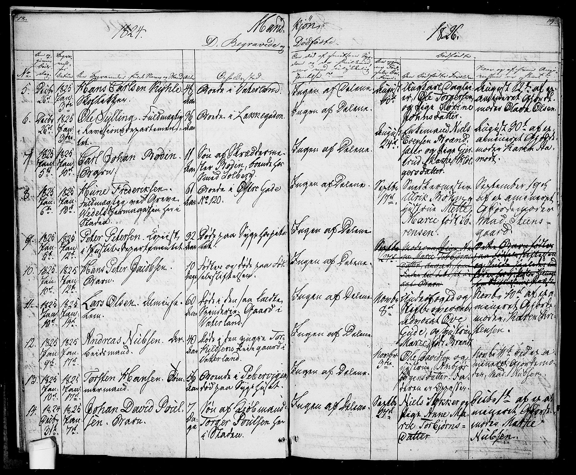 Oslo domkirke Kirkebøker, AV/SAO-A-10752/F/Fa/L0022: Parish register (official) no. 22, 1824-1829, p. 18-19