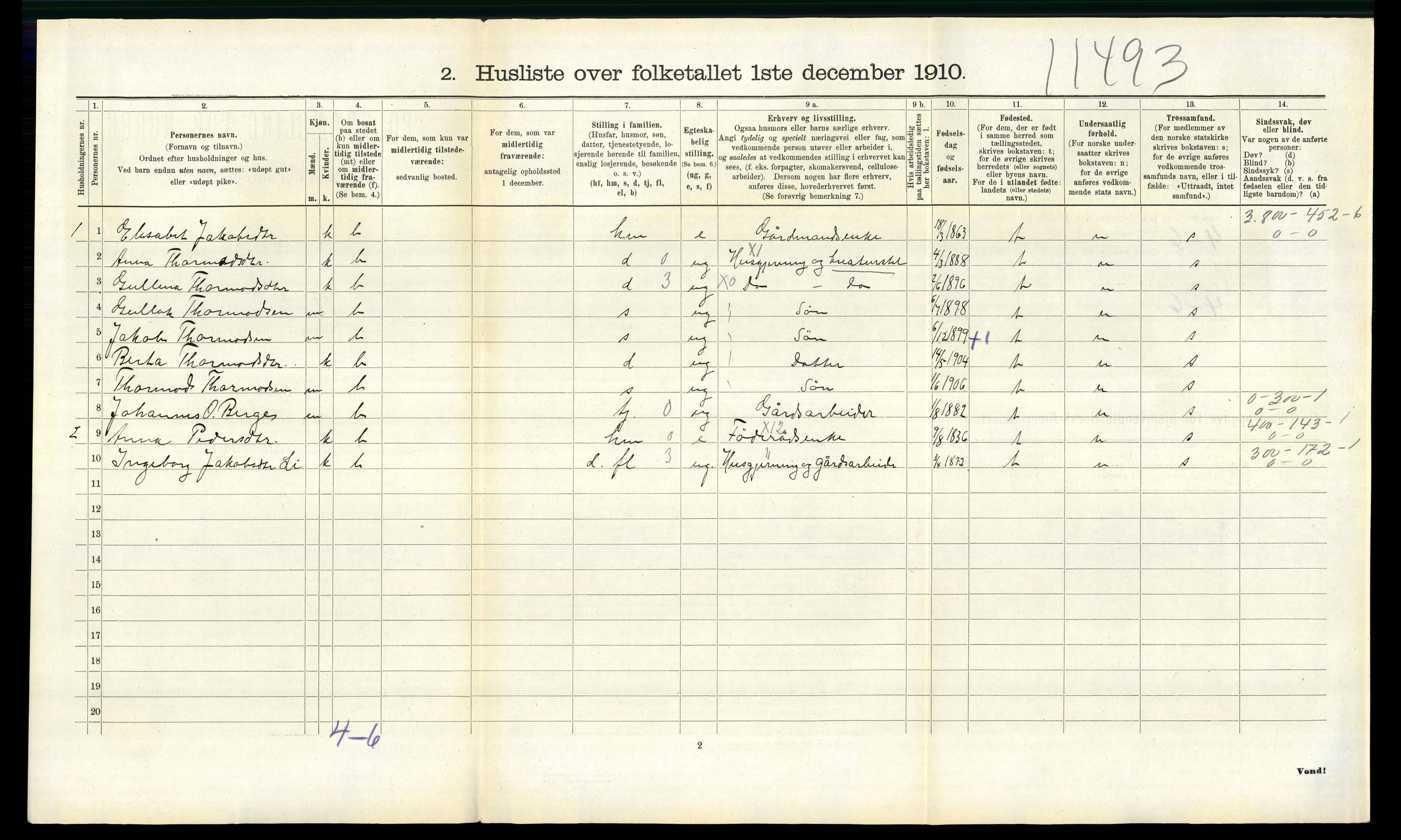 RA, 1910 census for Evanger, 1910, p. 646