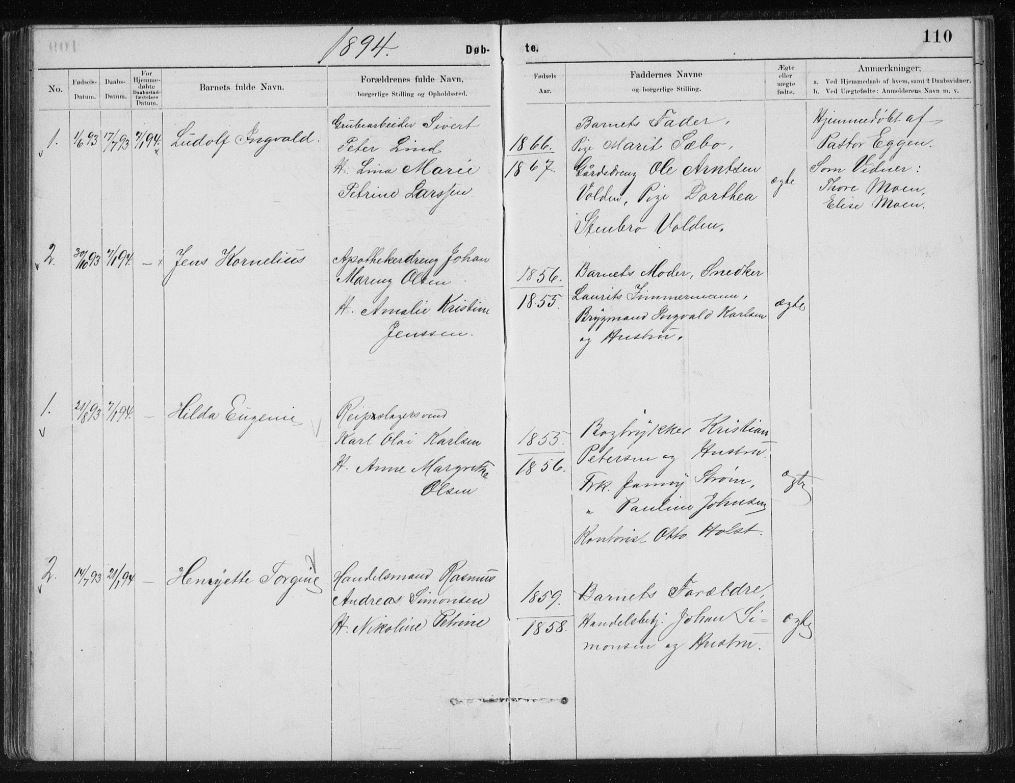 Ministerialprotokoller, klokkerbøker og fødselsregistre - Nordland, AV/SAT-A-1459/801/L0032: Parish register (copy) no. 801C07, 1889-1897, p. 110