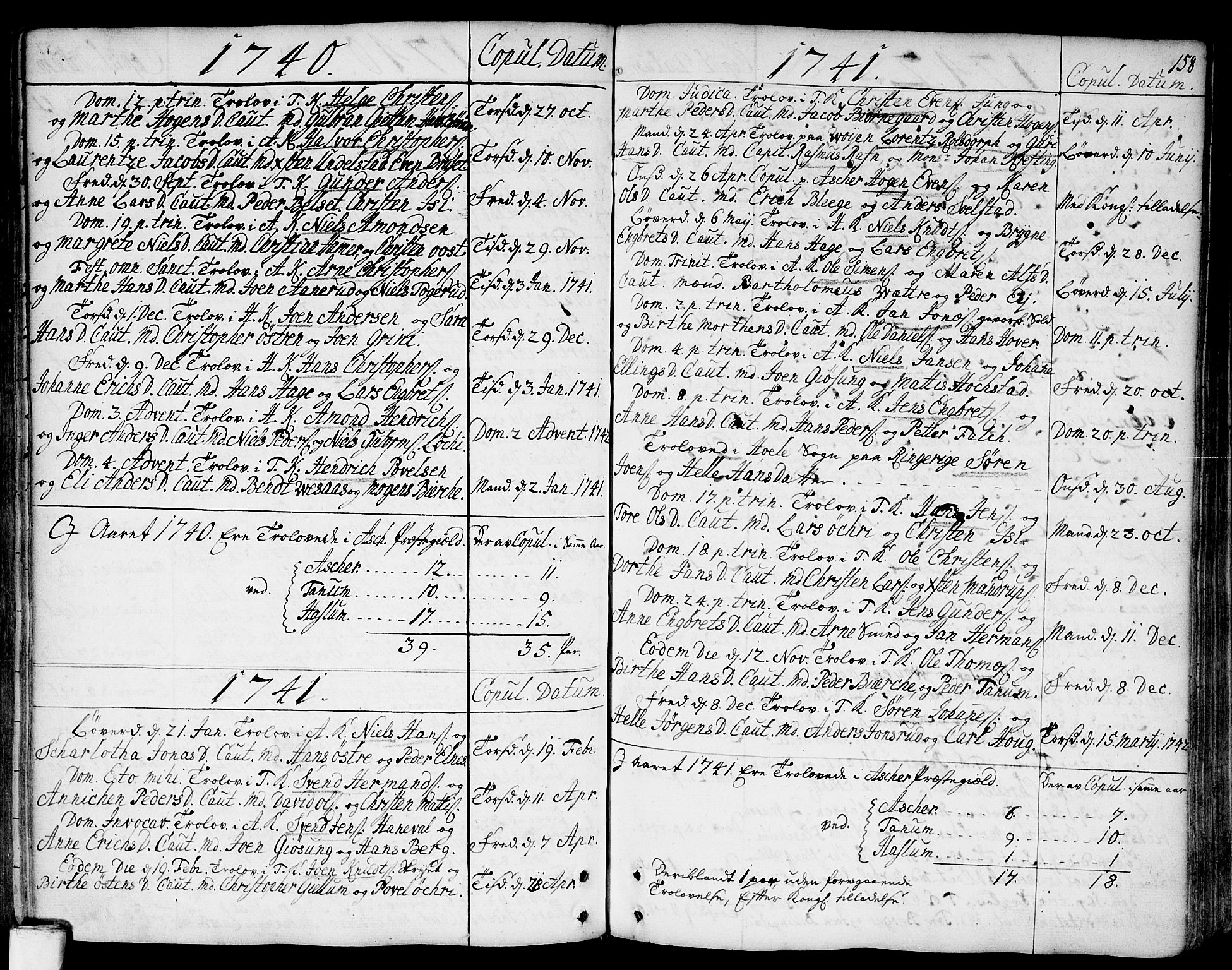Asker prestekontor Kirkebøker, SAO/A-10256a/F/Fa/L0002: Parish register (official) no. I 2, 1733-1766, p. 158