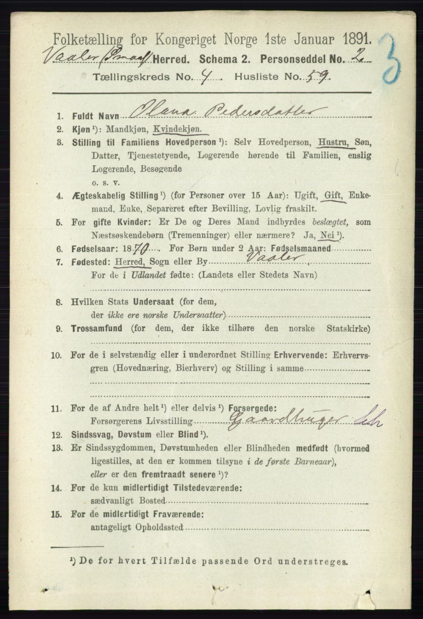 RA, 1891 census for 0137 Våler, 1891, p. 1927